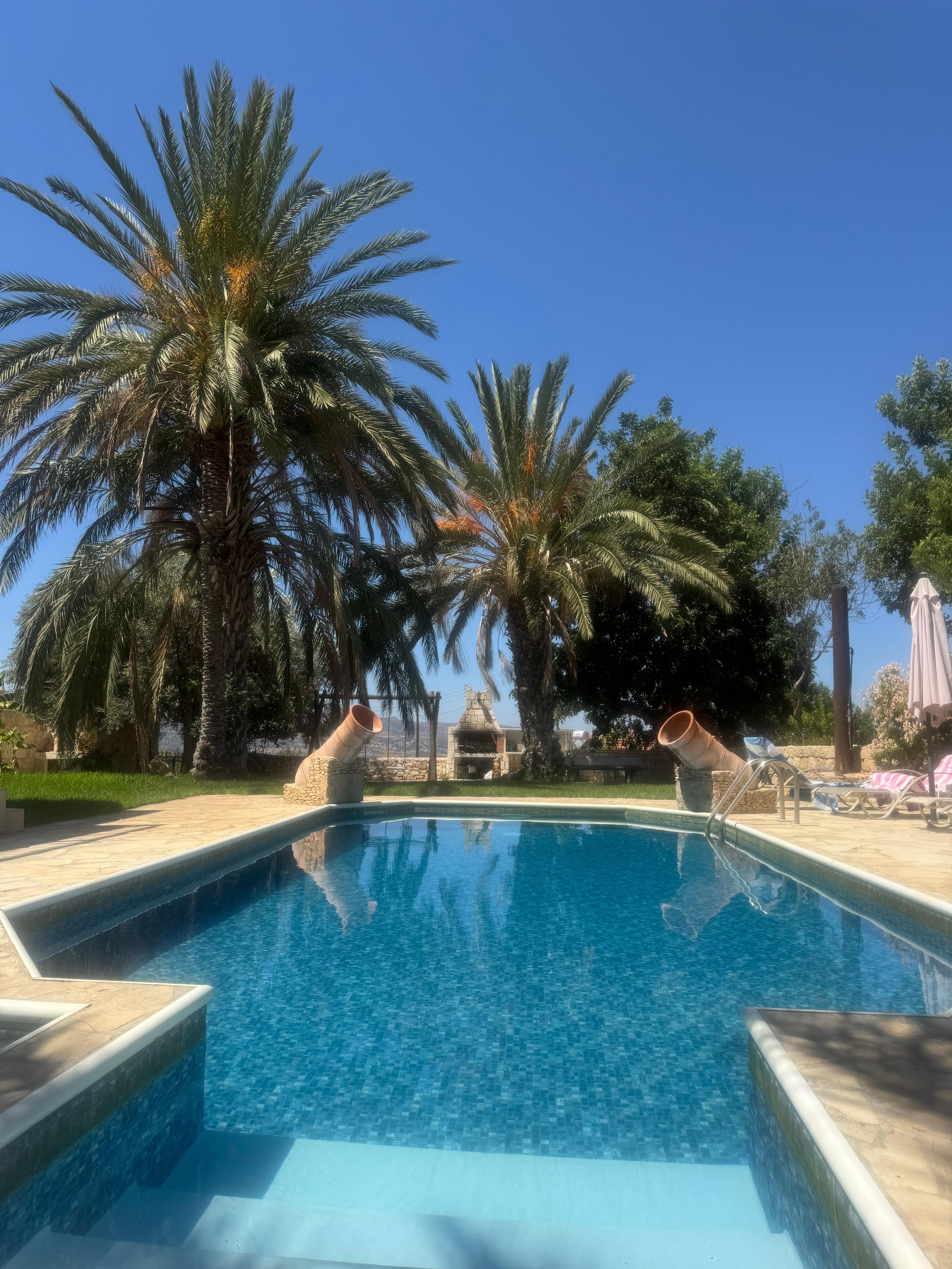 Pool area in peak afternoon 