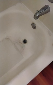 Dirty tub, soap in drain.