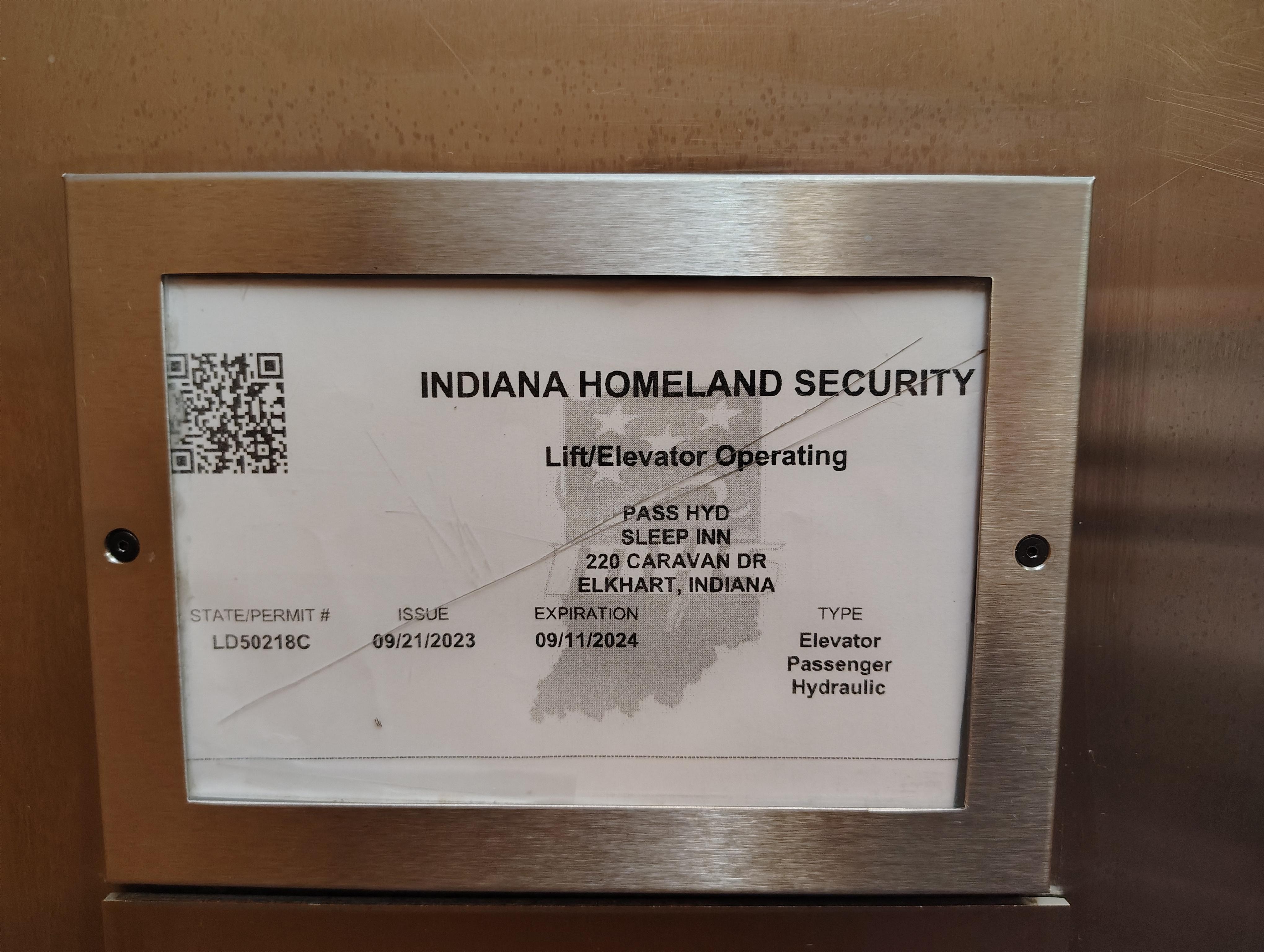 Expired elevator certificate 