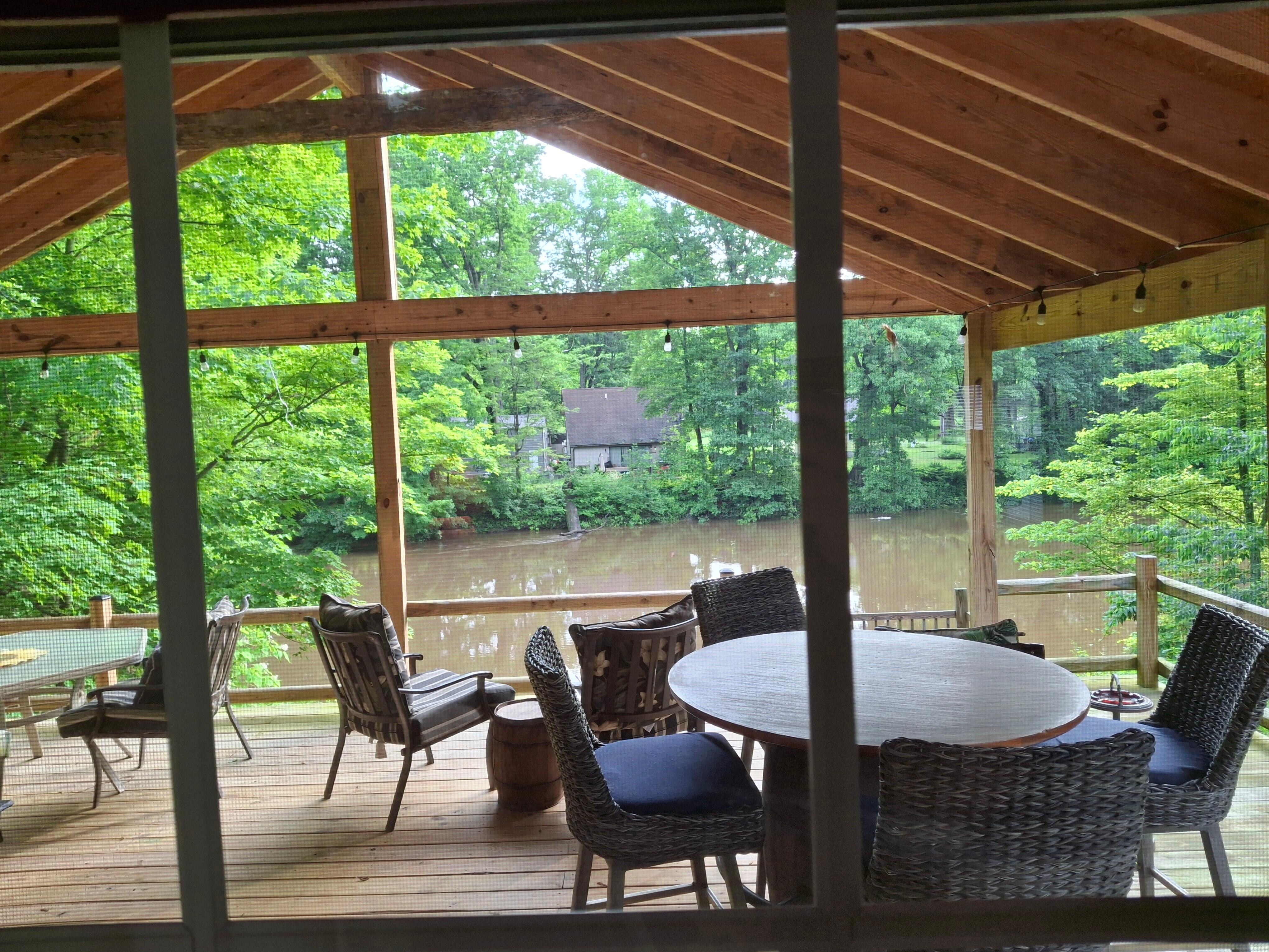 View of back deck from living room.