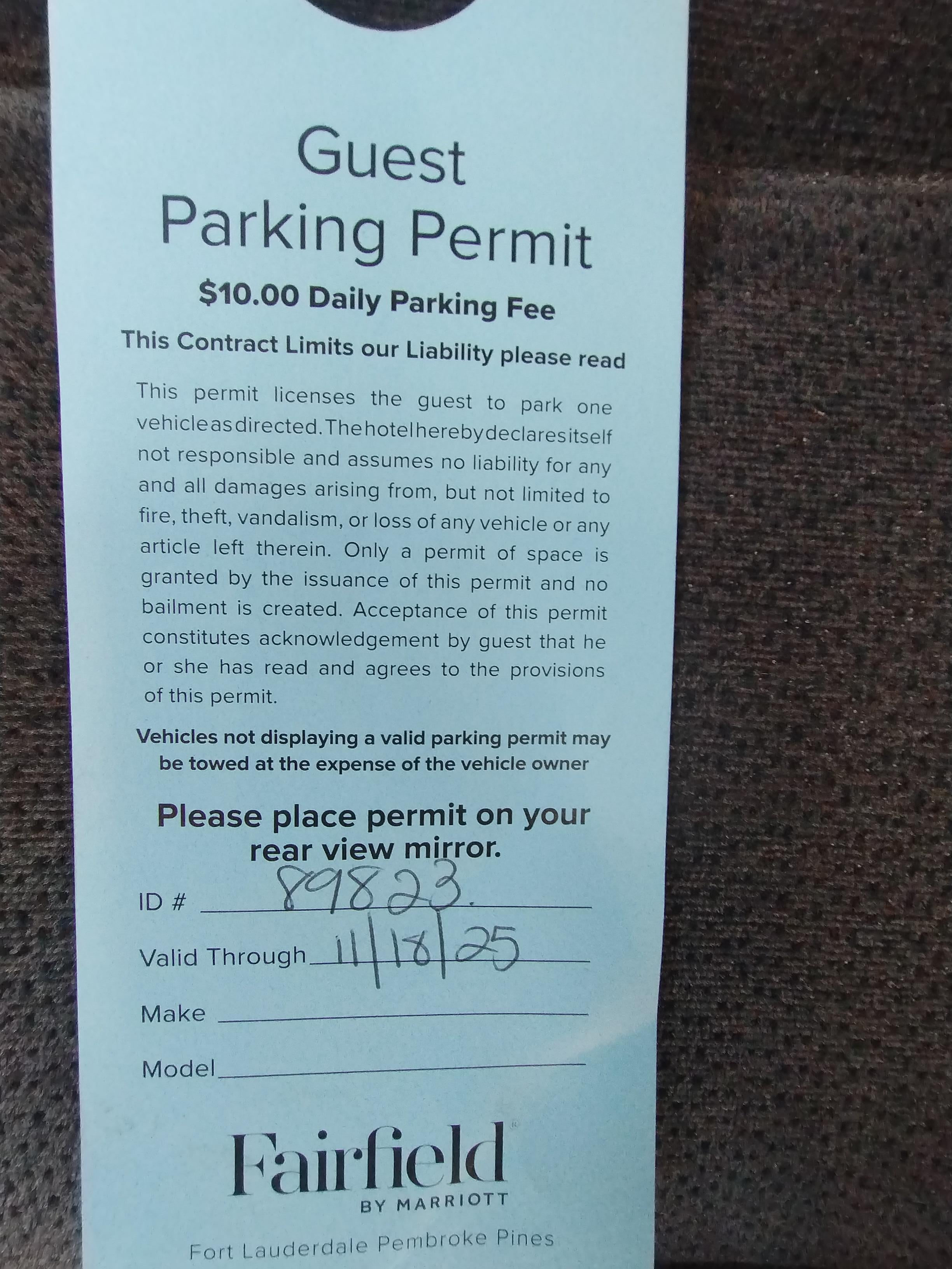 Undisclosed Parking Fee. A Penalty for staying at Fairfield Inn. No alternative available.