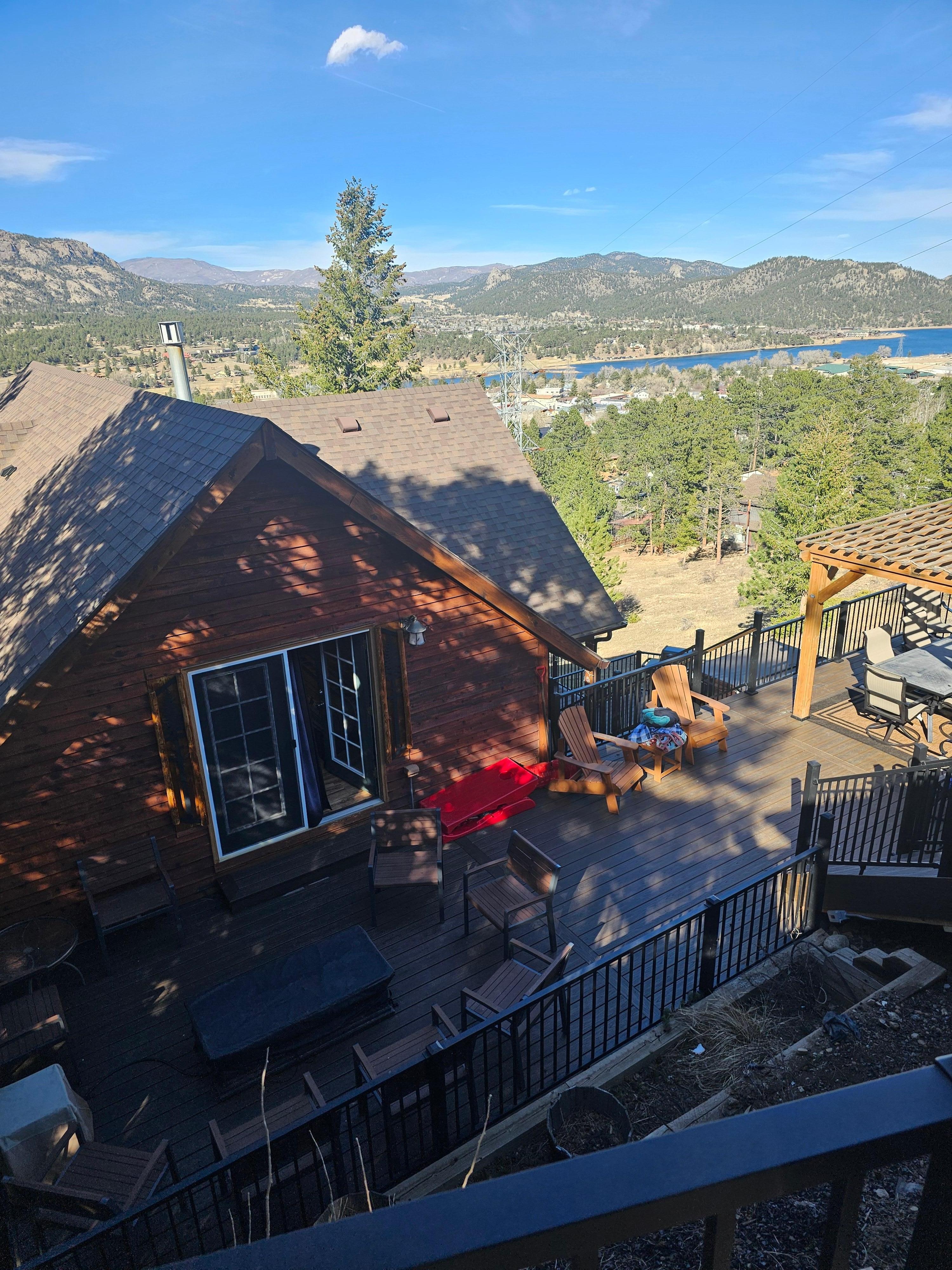 By stairs down to house