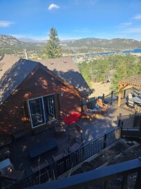 By stairs down to house