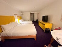 comfortable beds but scruffs everywhere on the walls and doors. Bathroom vent covered in dust.