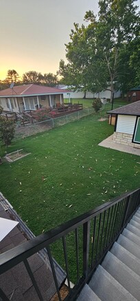 Side yard with horsehoes.