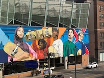 Beautiful city murals visible from the hotel.