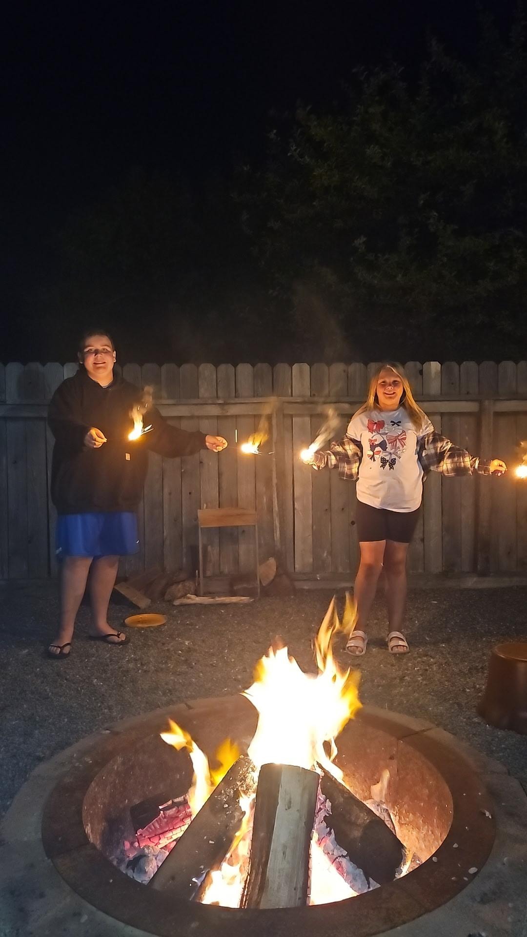 Enjoying the Fire pit in backyard 