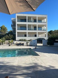 Relaxing by the pool