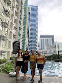 At the pool area where the view is nice