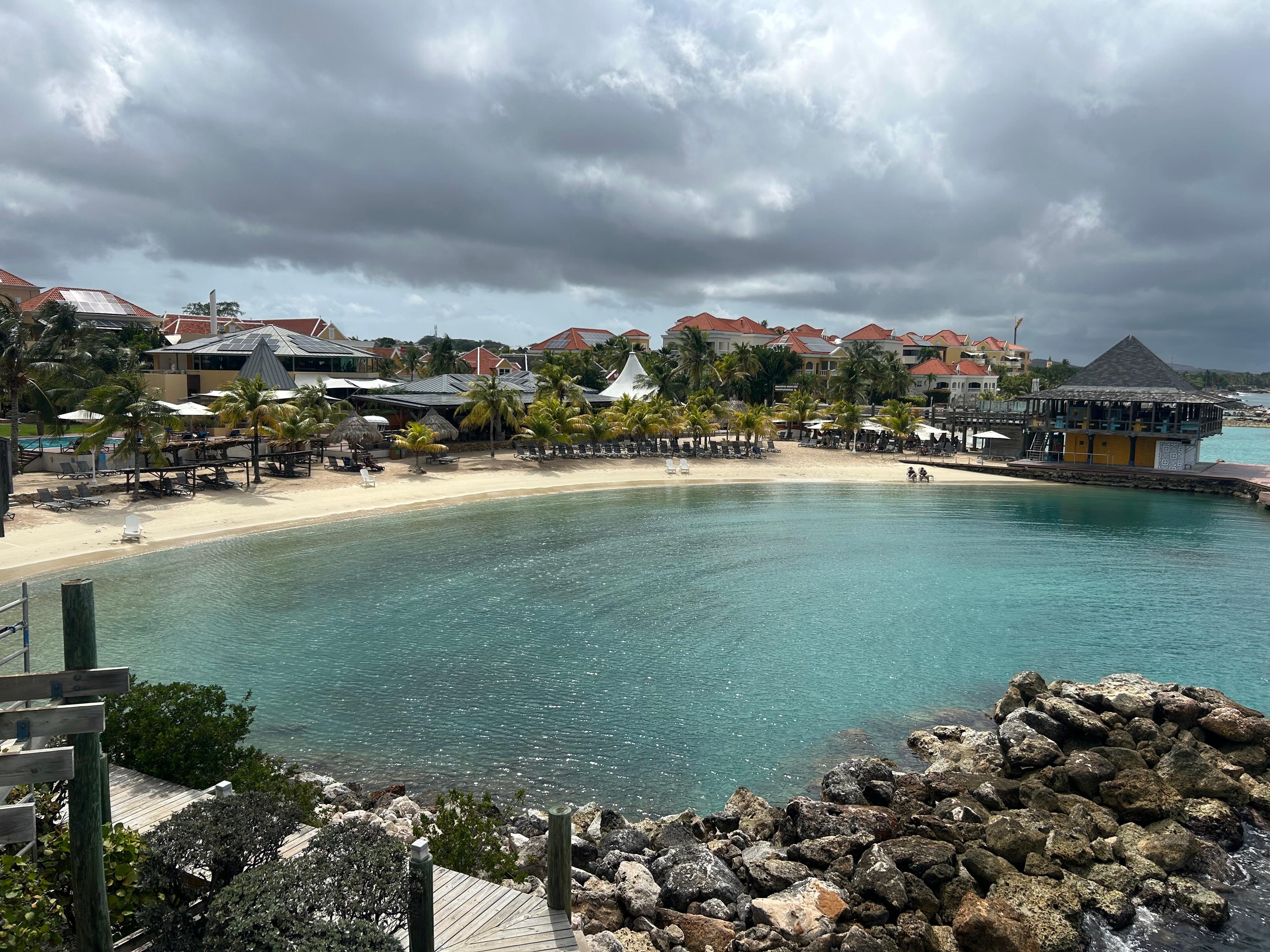 View of the hotel and beach from the octagon tower (wing is under construction)