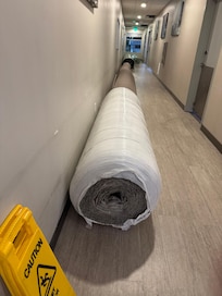 Carpet stored in hallway