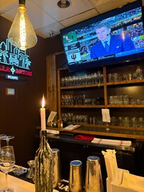 Watching IU game at hotel restaurant bar, with the wonderful bartender cheering on my team.