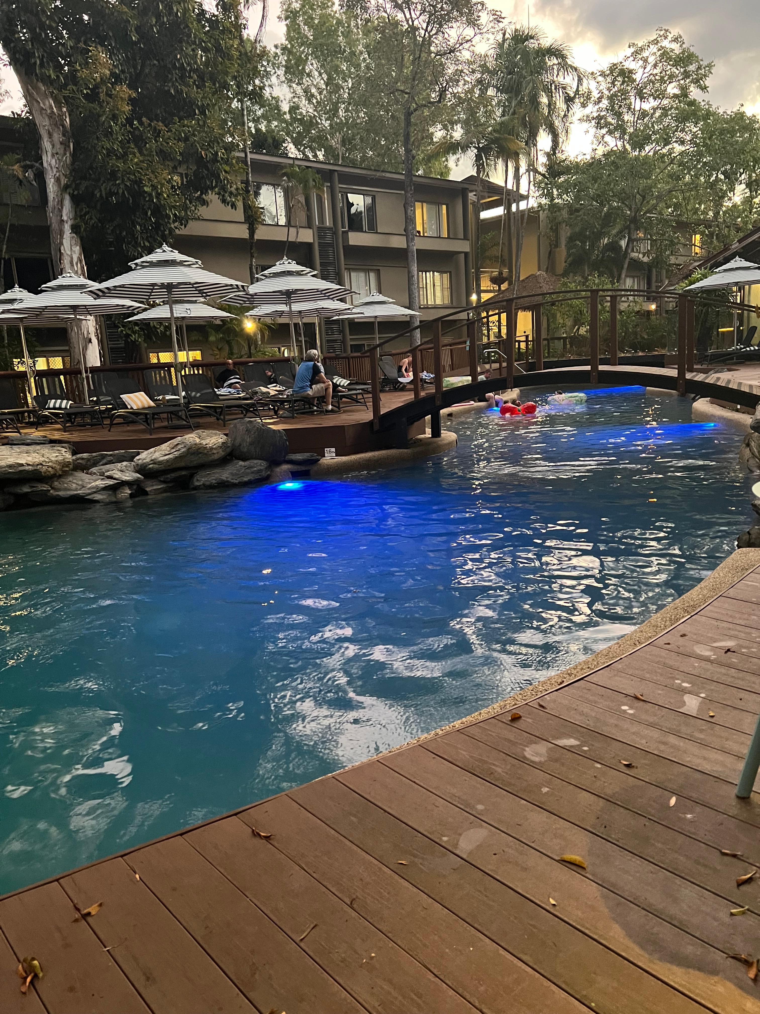 Pool at resort at night