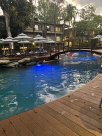 Pool at resort at night