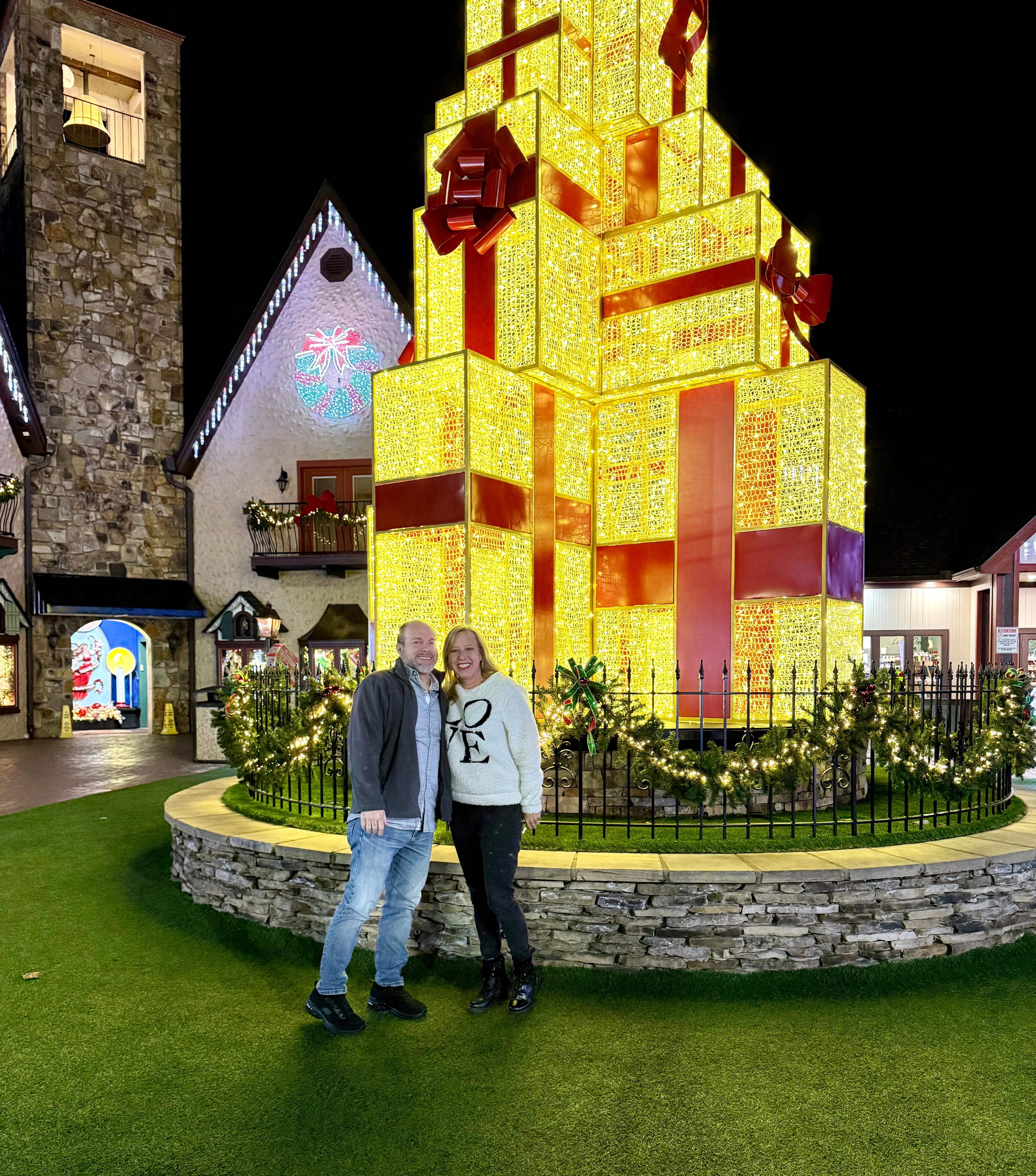 My husband and I enjoying the beautiful Christmas decorations. 