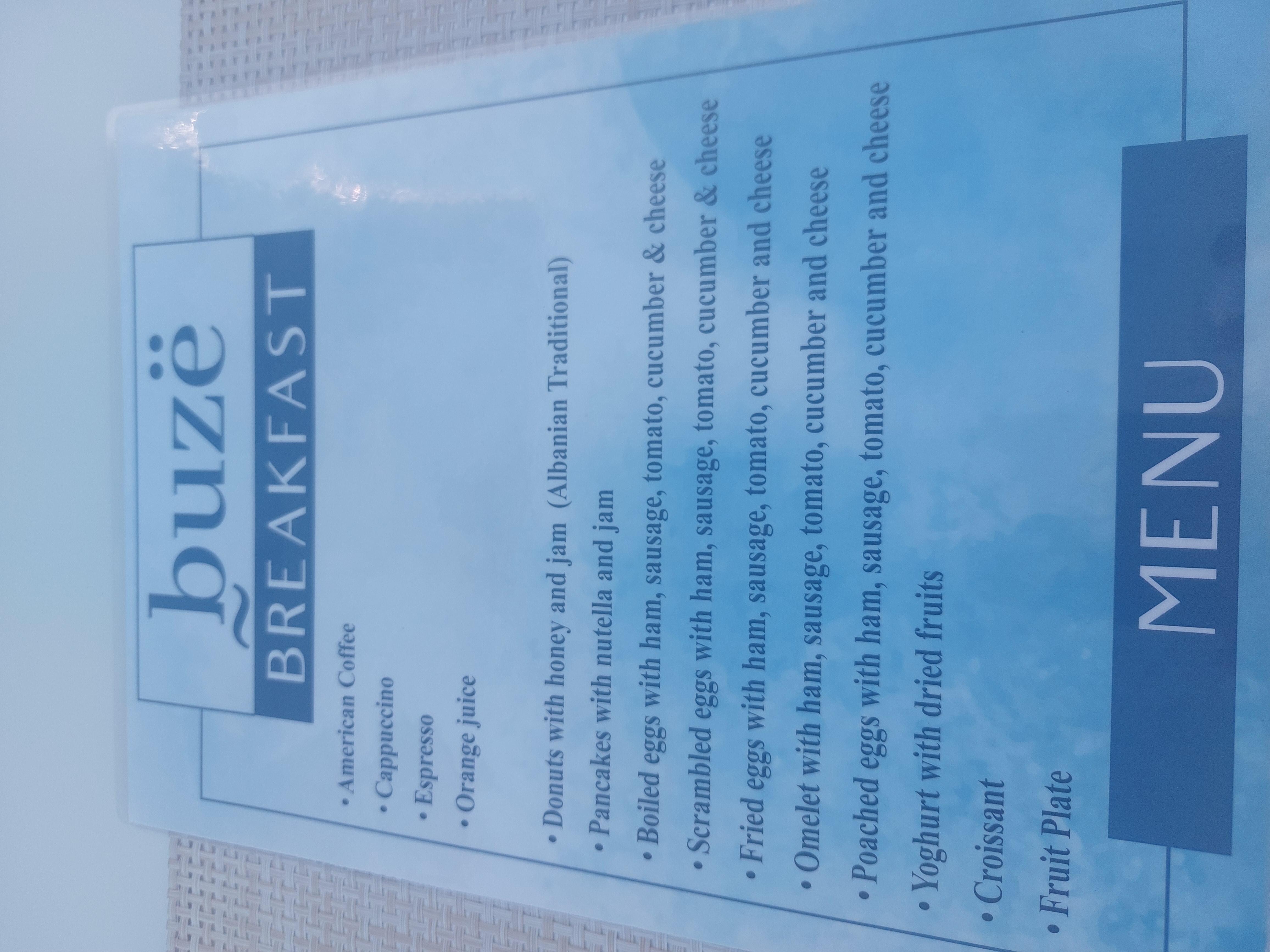 Breakfast menu 