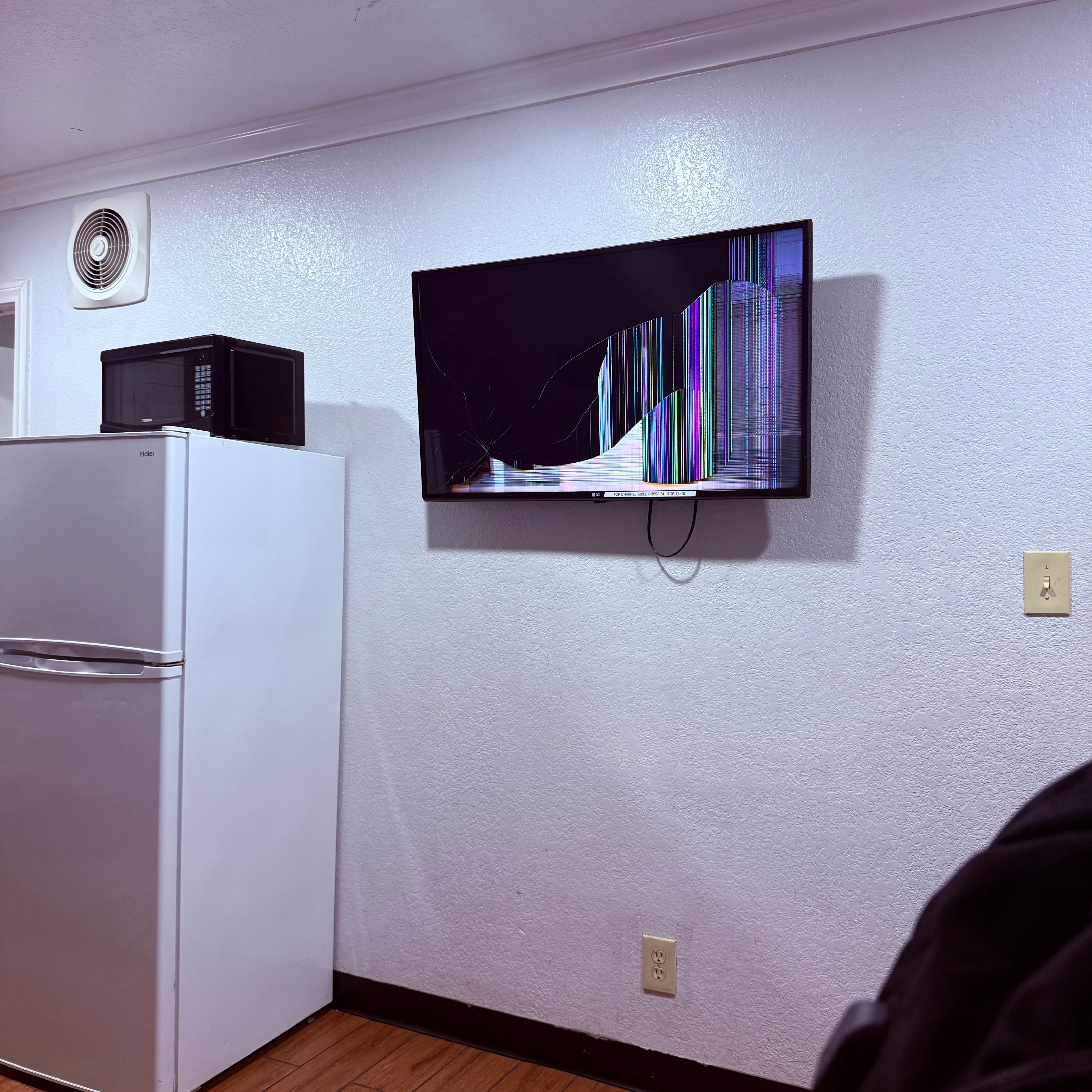 Broken TV when we tried to turn it on 