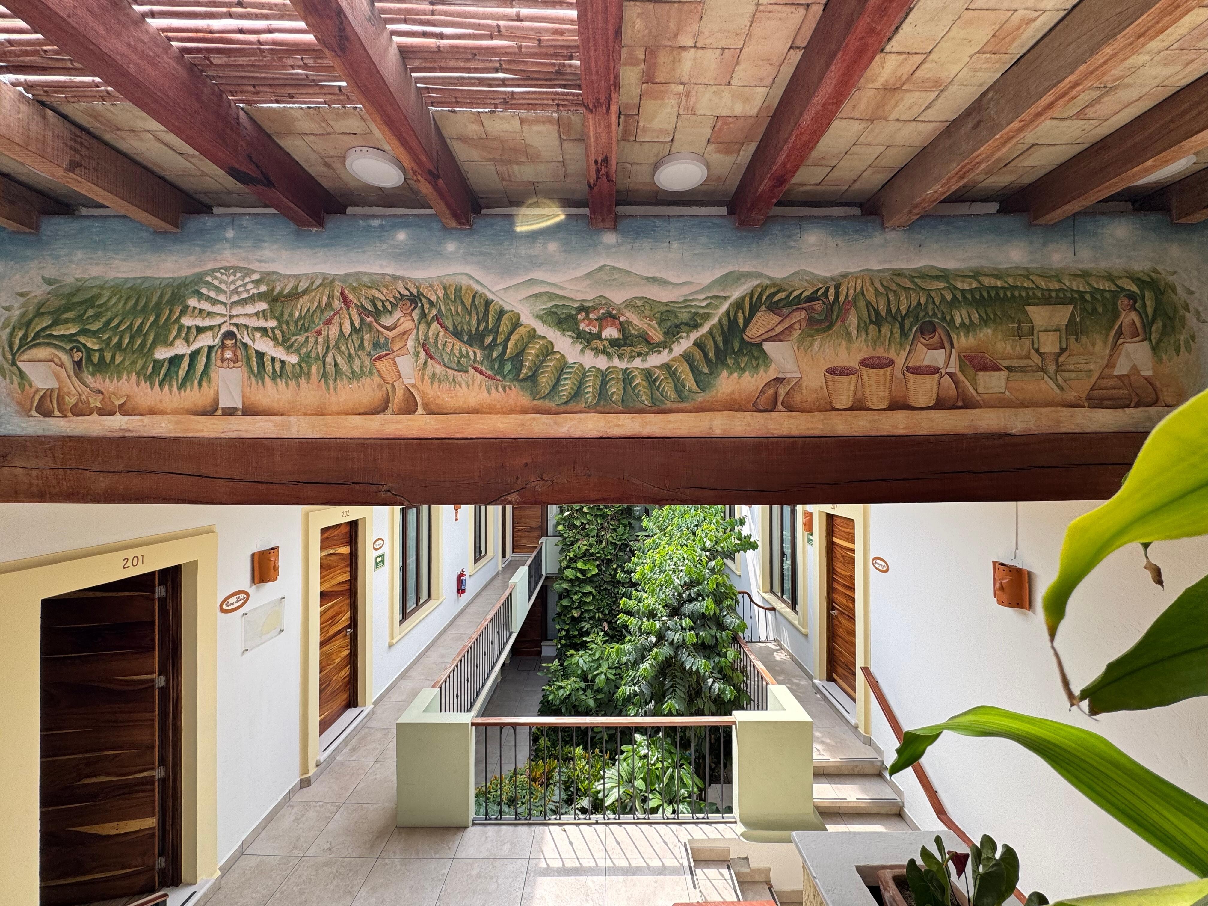 Terraza mural above the stairs down to the guest rooms