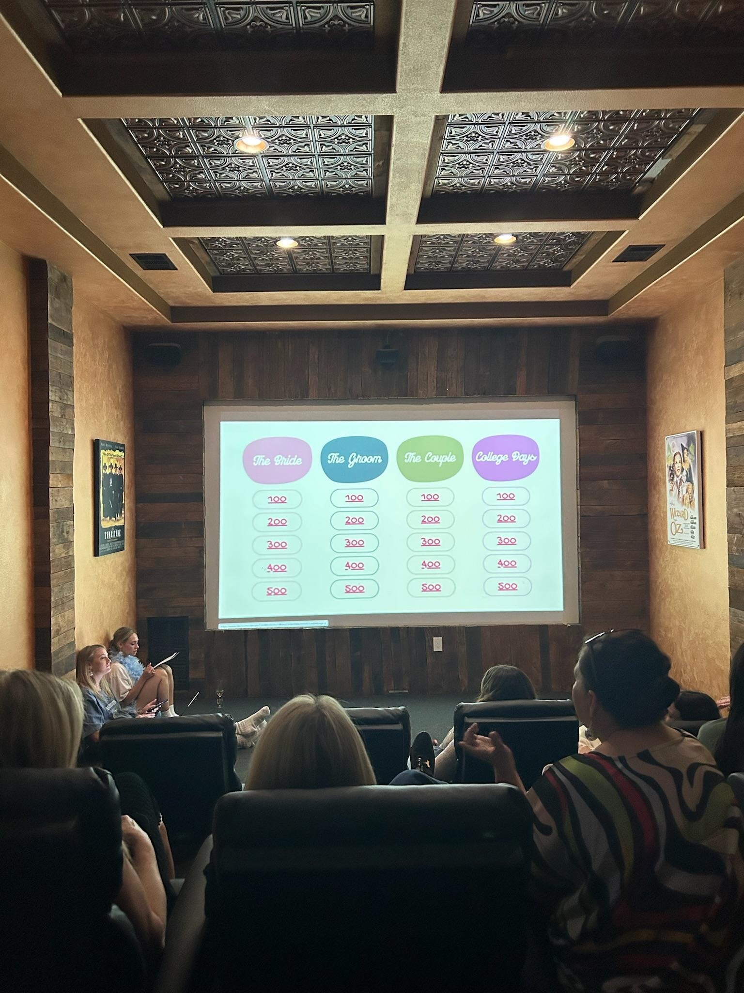 Bridal Jeopardy in the fabulous theater room! 