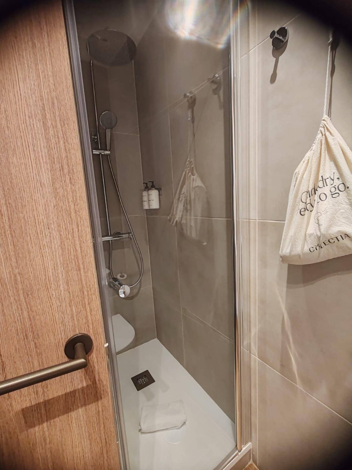 The shower is quite small and you should have a quick shower since there is limited hot water.