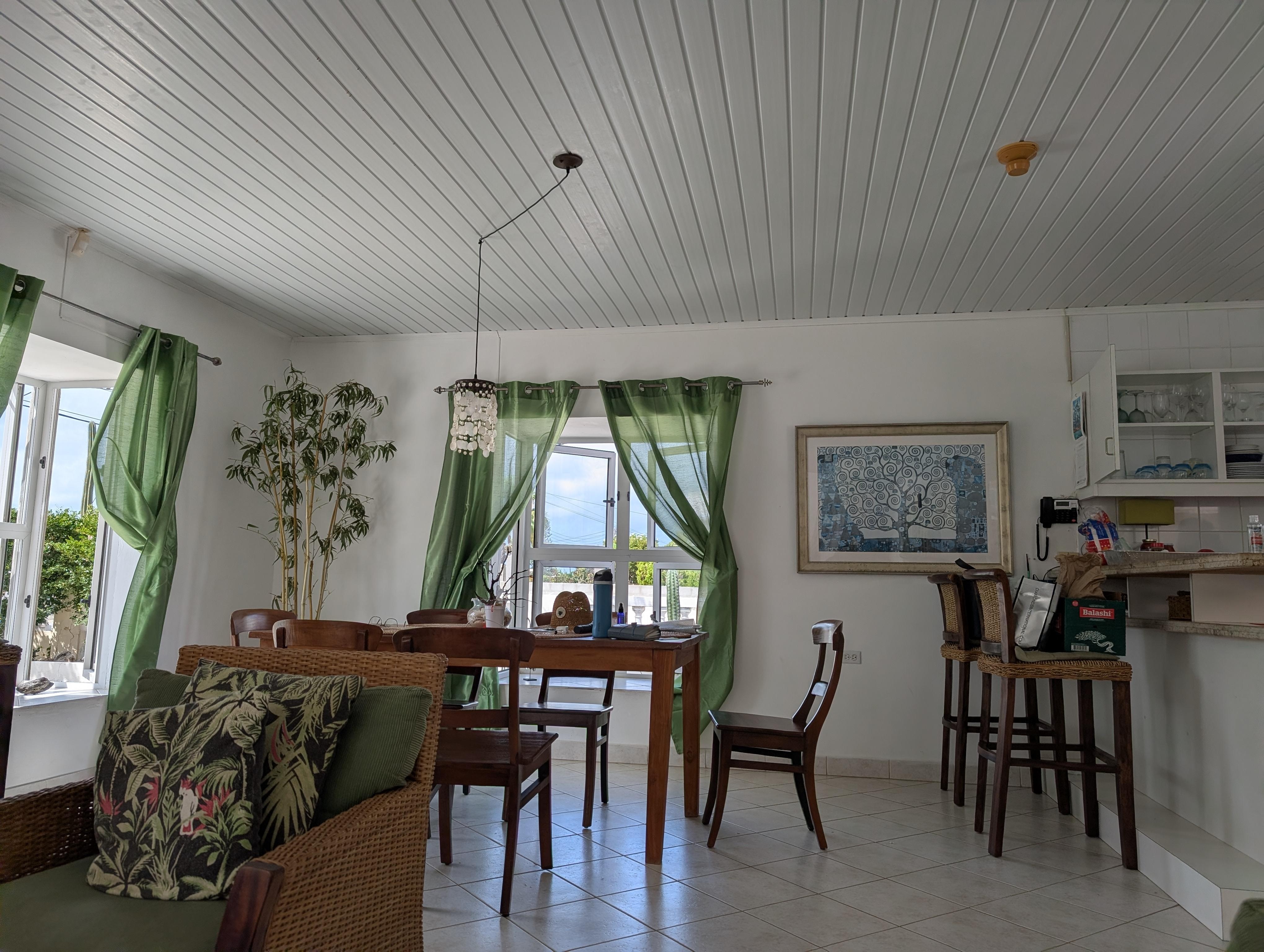 The living room and dining room area