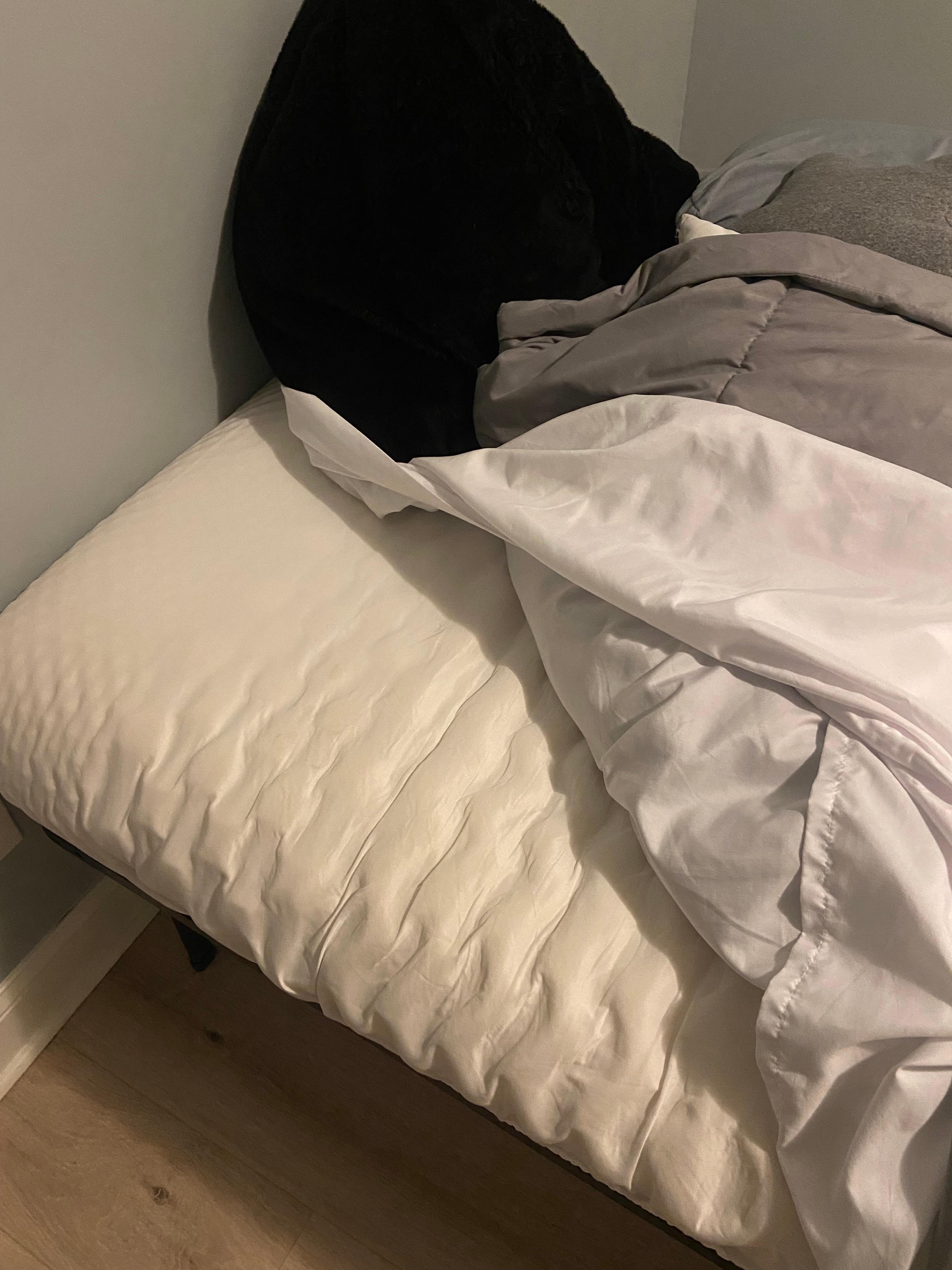 No bed sheet on one of the beds.