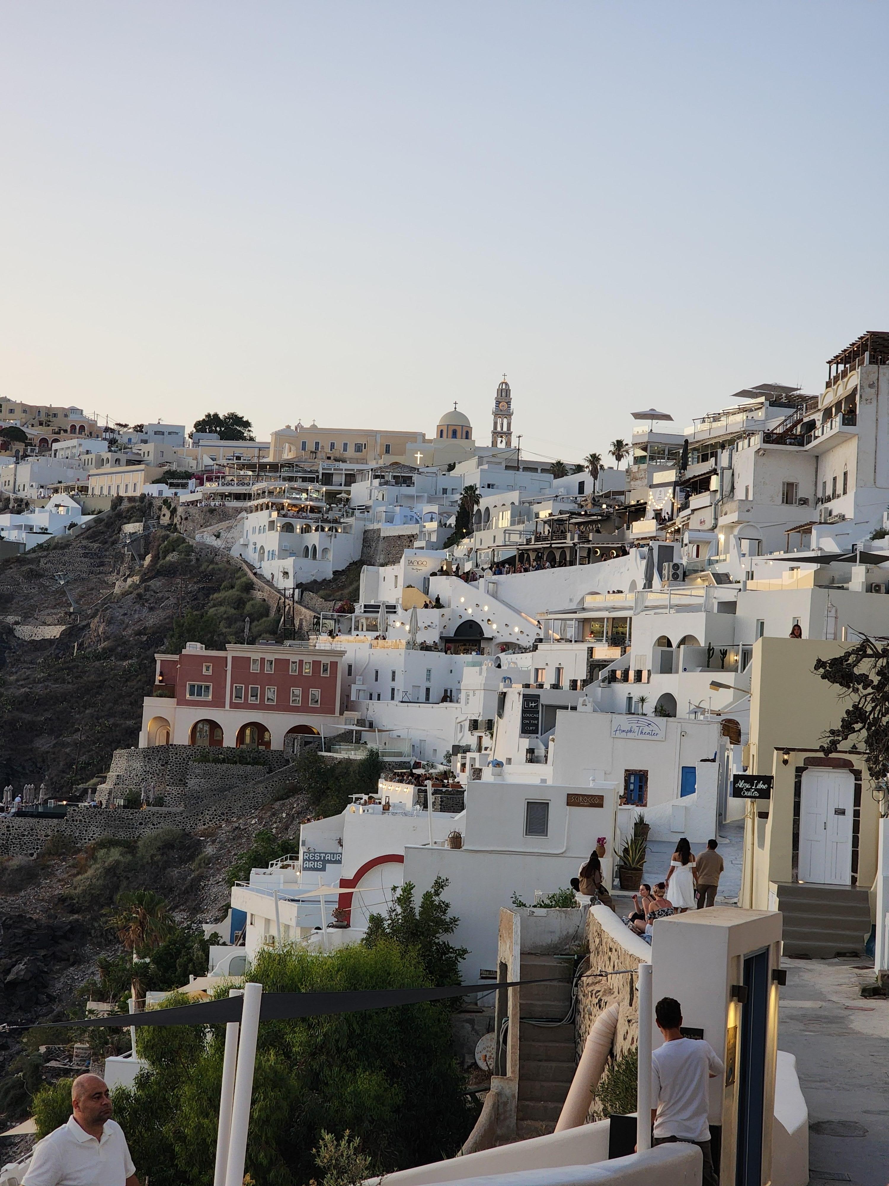 Very close to all the action in Fira! Just follow the steps up and you're on the main road in town.