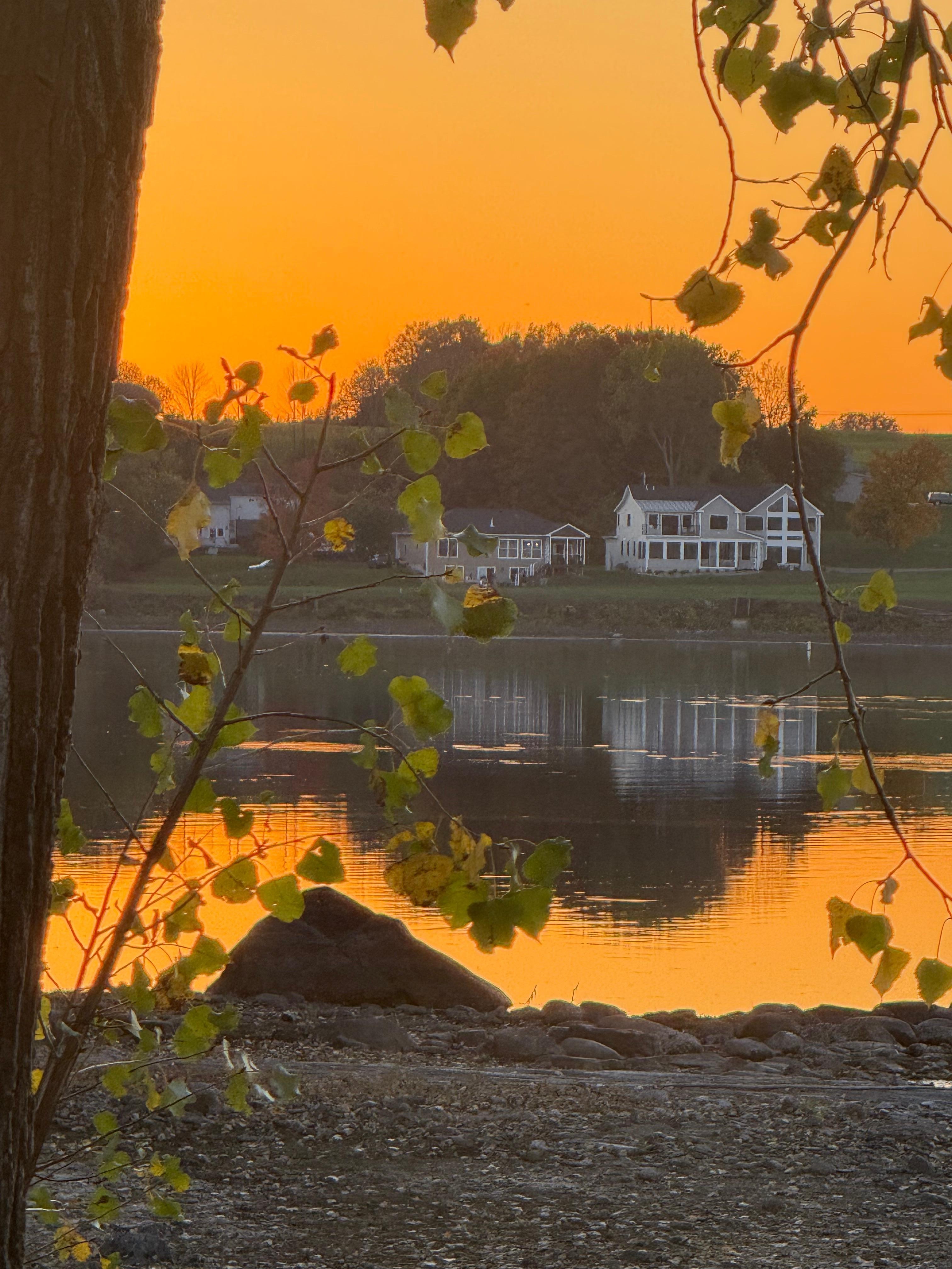 View across the lake at sunset.