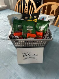 A beautifully displayed welcoming package with a handwritten note was waiting for us when we arrived.