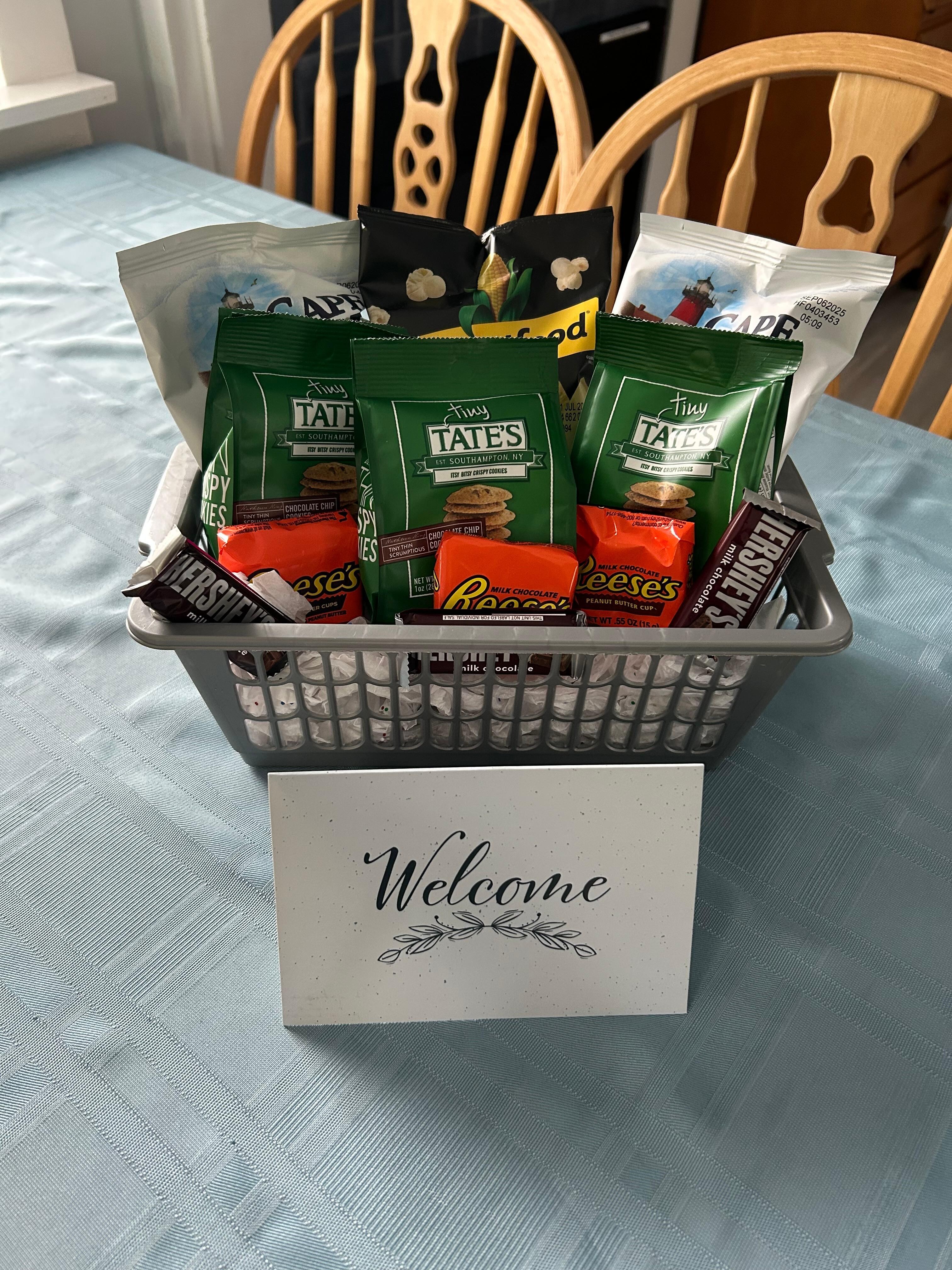 A beautifully displayed welcoming package with a handwritten note was waiting for us when we arrived.