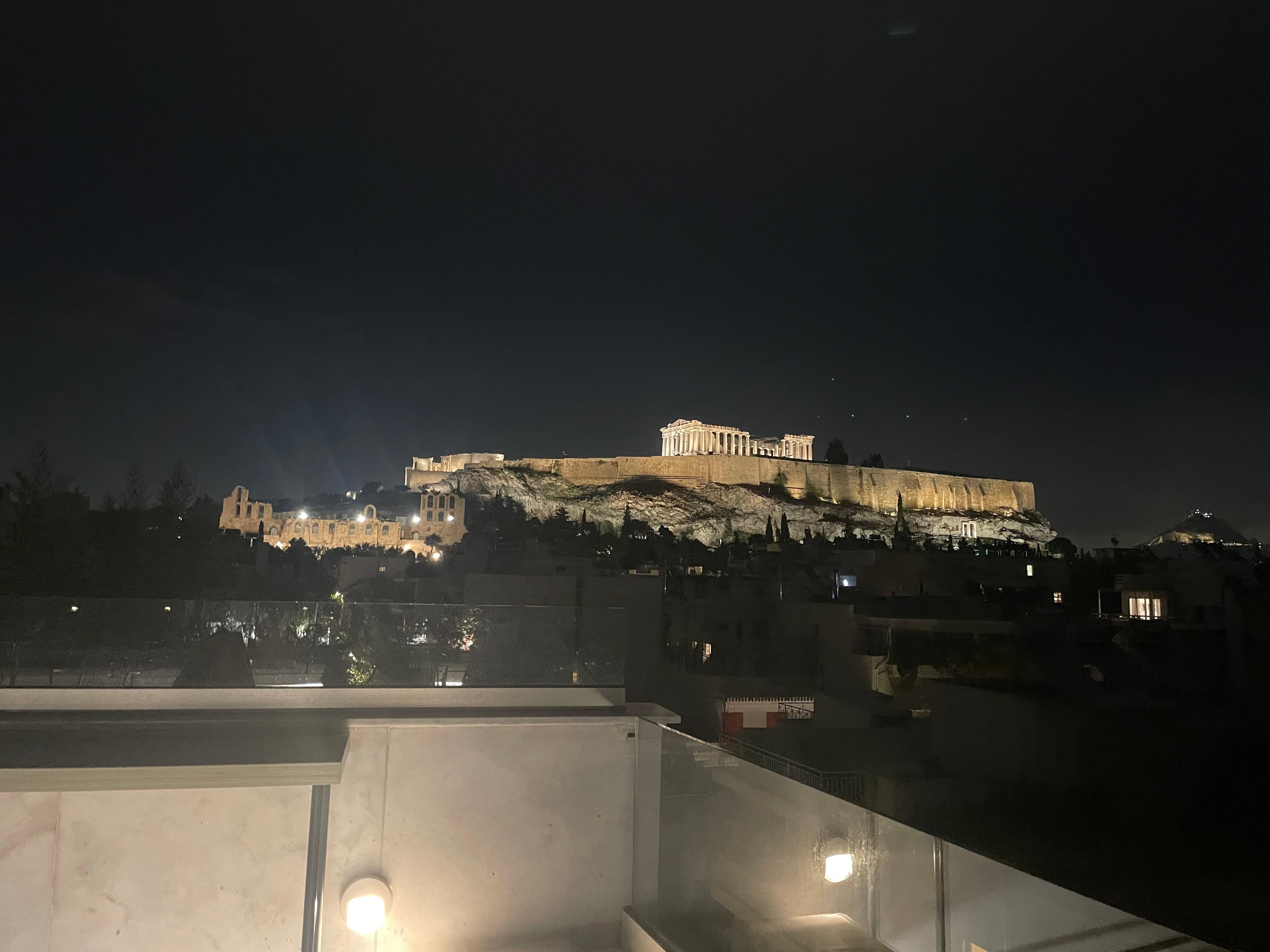 Night view of the Acropolis from the roof, which is about 10 minutes walking from the hotel 