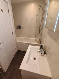 Minimal counter space in the bathroom