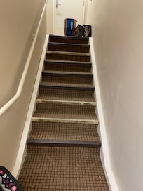 Stairwell and hallways debris on floor all 3 days, walls dirty, door handles and rails shouldn’t be touched.