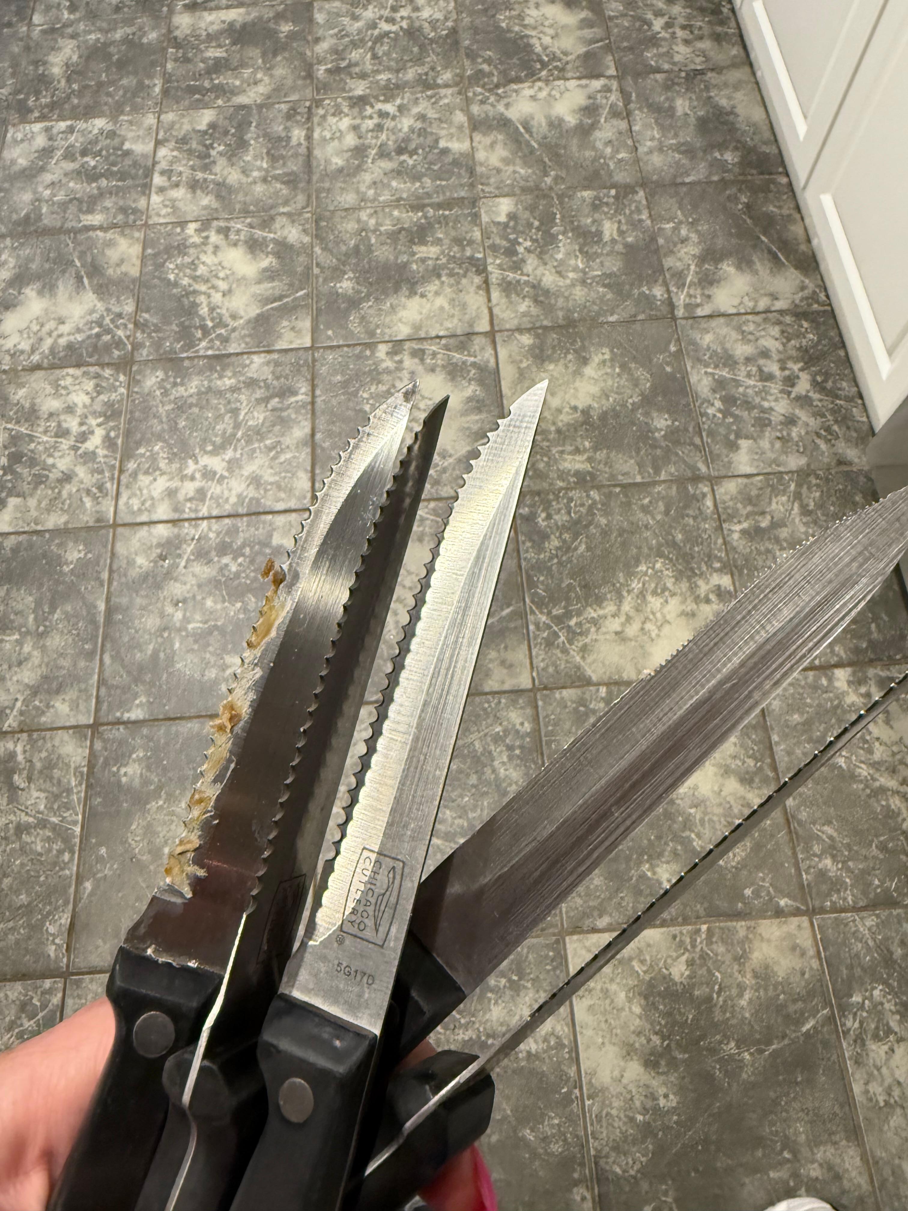 This disgusting knife was stuck inside the knife block. It was obviously dirty & so gross.