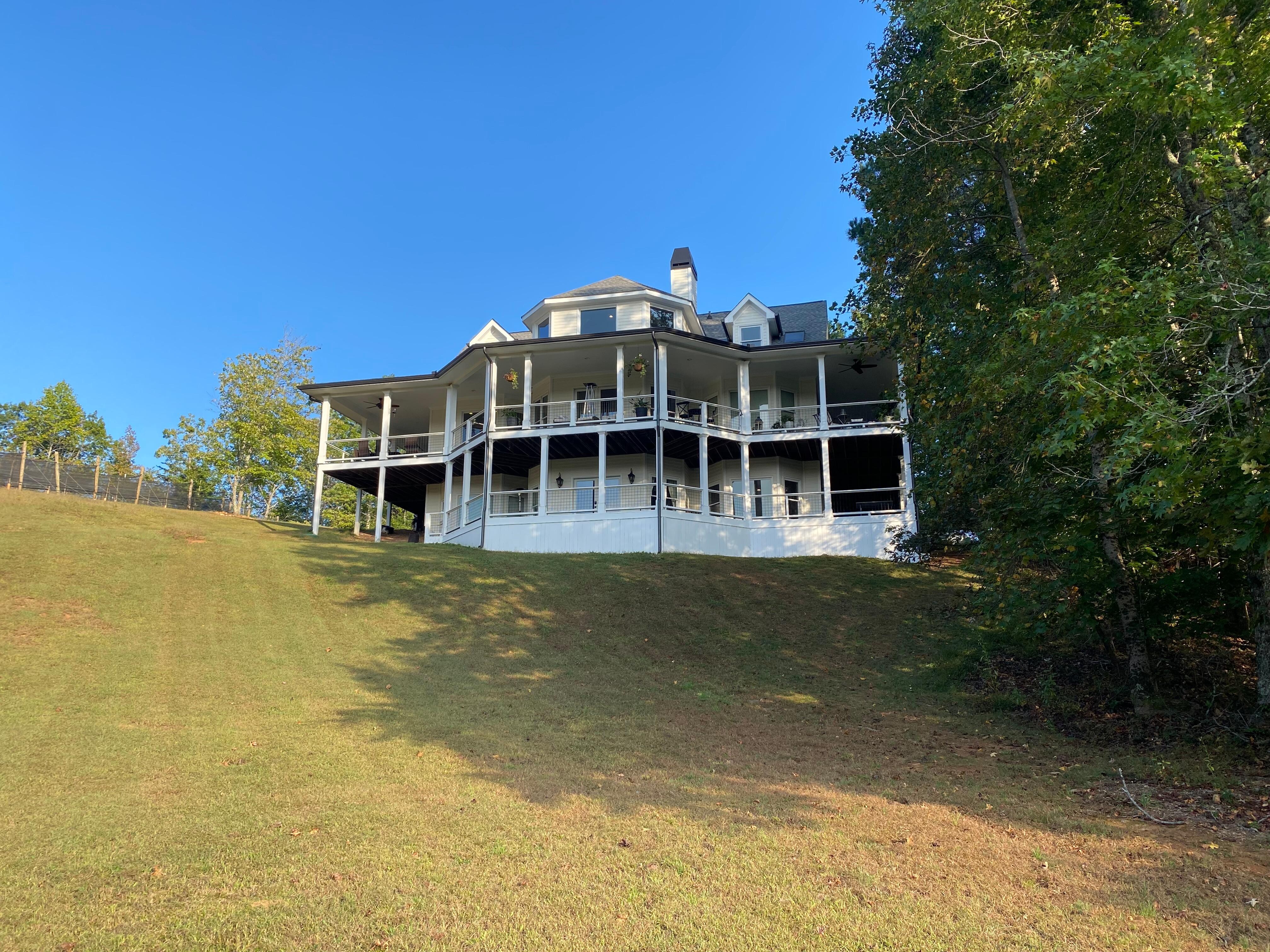 View from pond to back of house