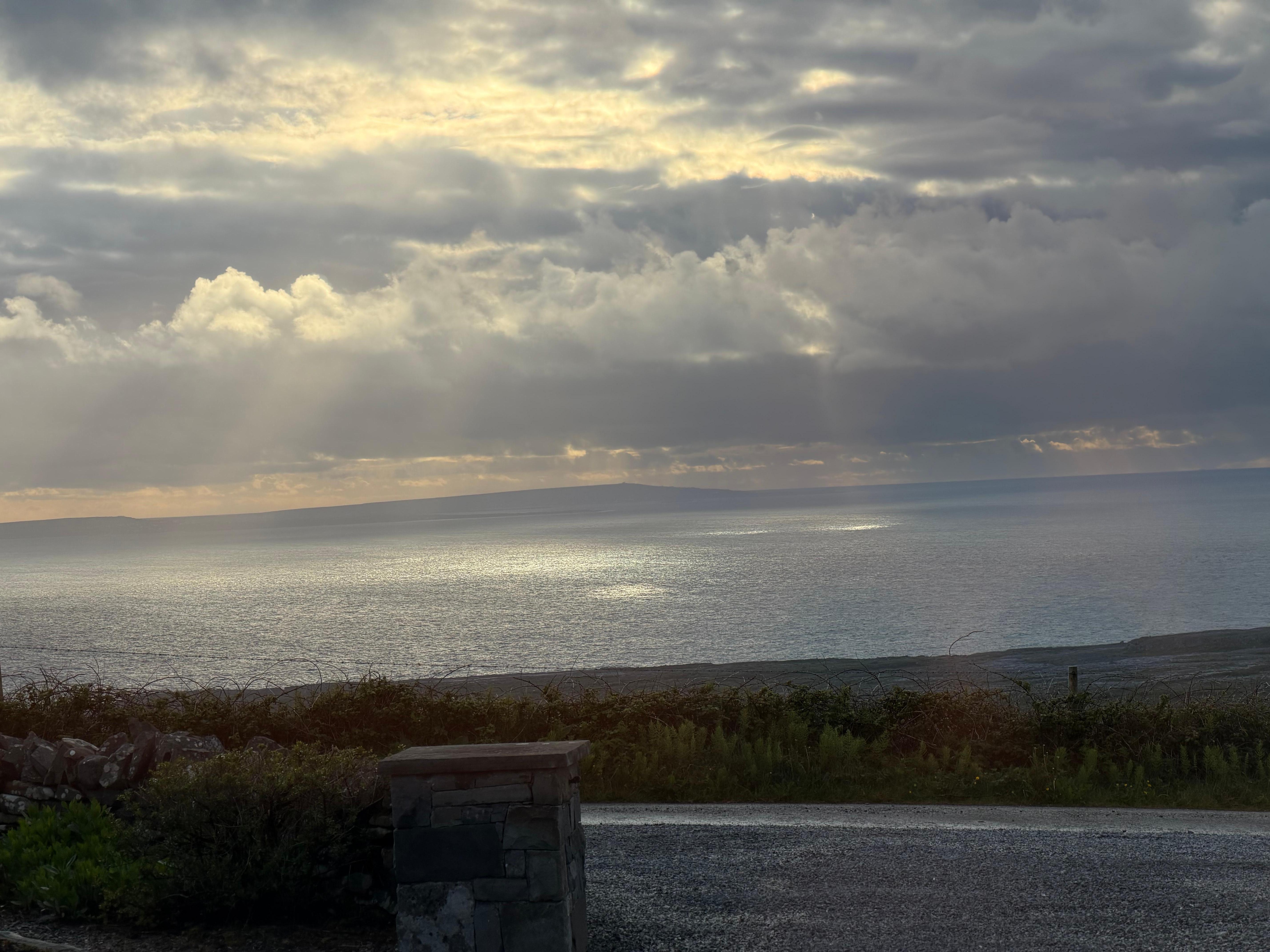 Views to the Aran Islands and beautiful sunsets.
