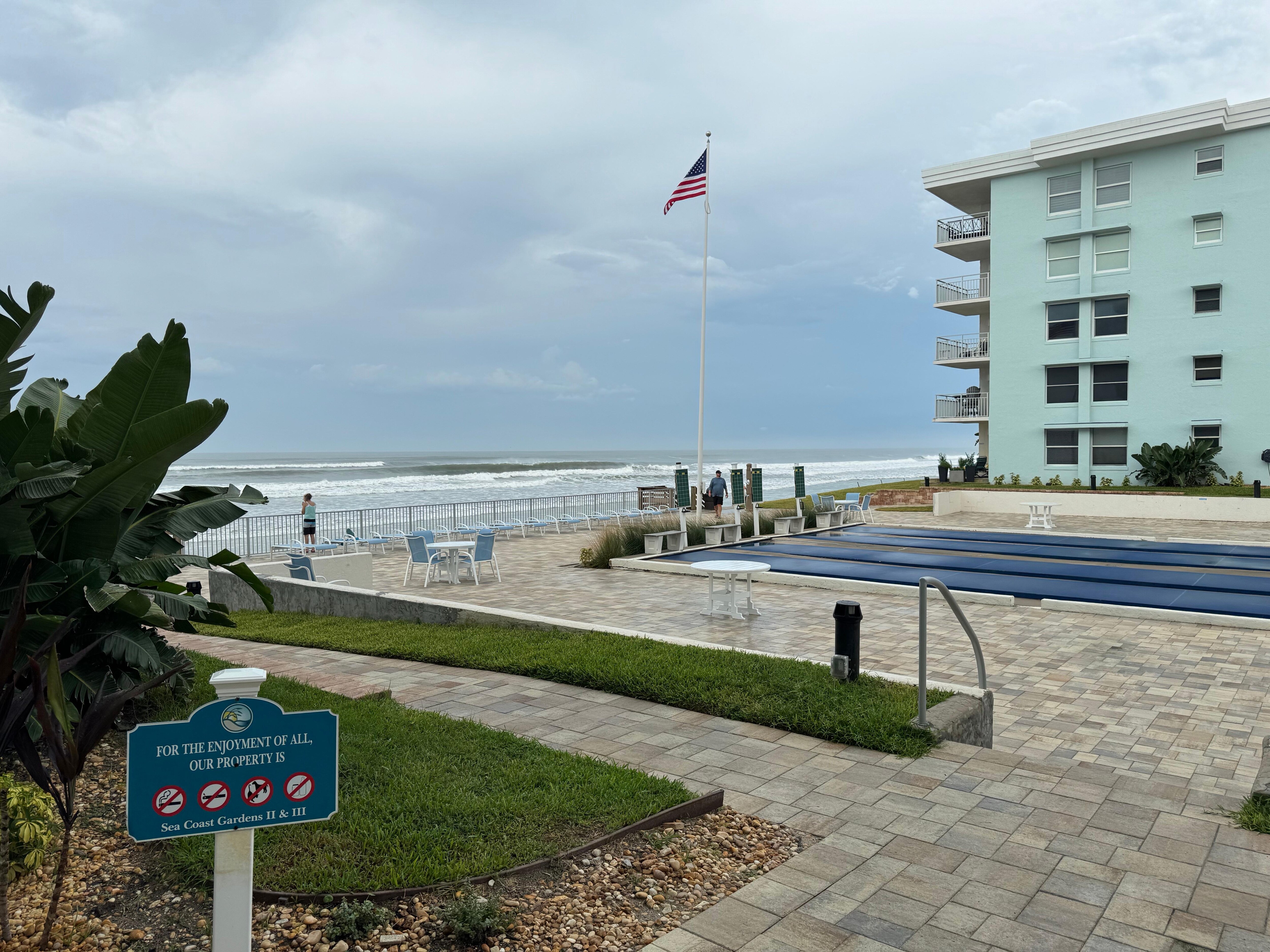 View of shuffle board courts and deck