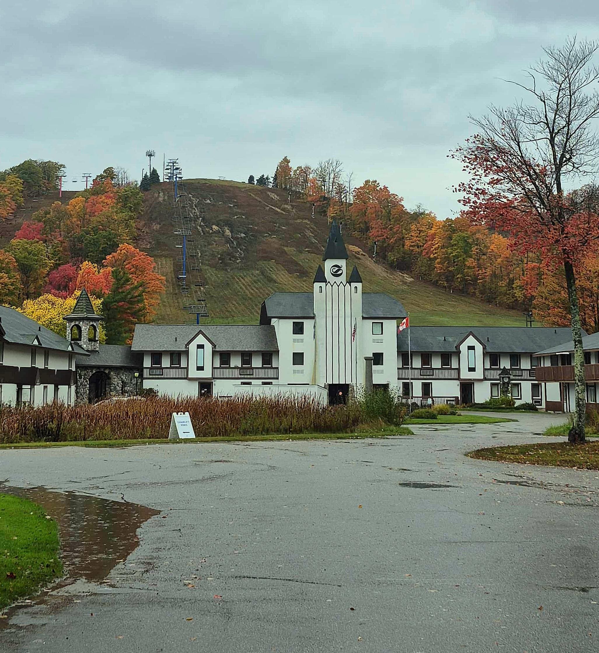 Entrance with view of ski lifts in background