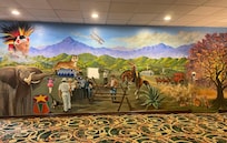 Beautiful mural of the history of Thousand Oaks JungleLand. Where animal trainers got animals for the movies