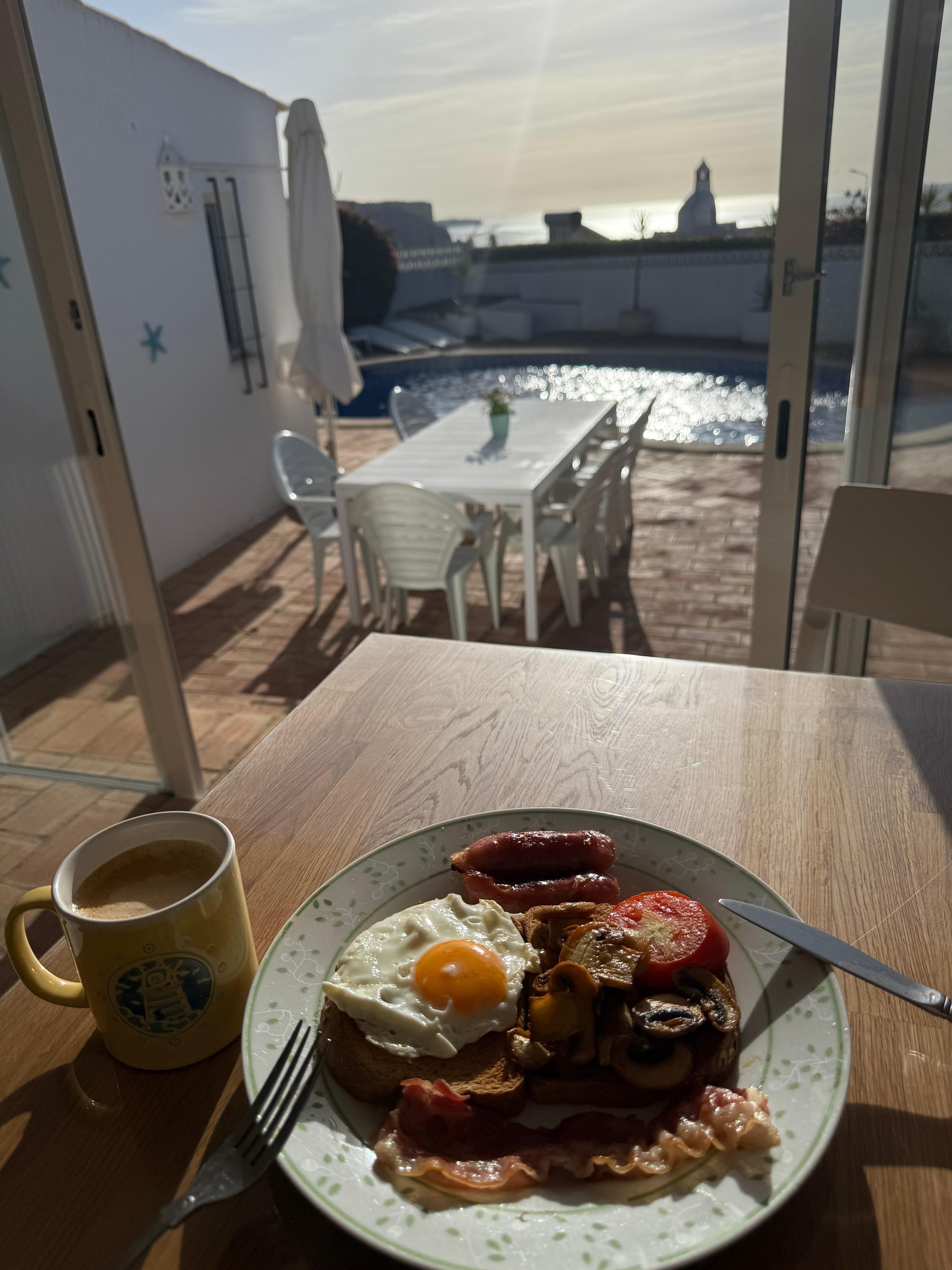 Home made breakfast and coffee with a view 