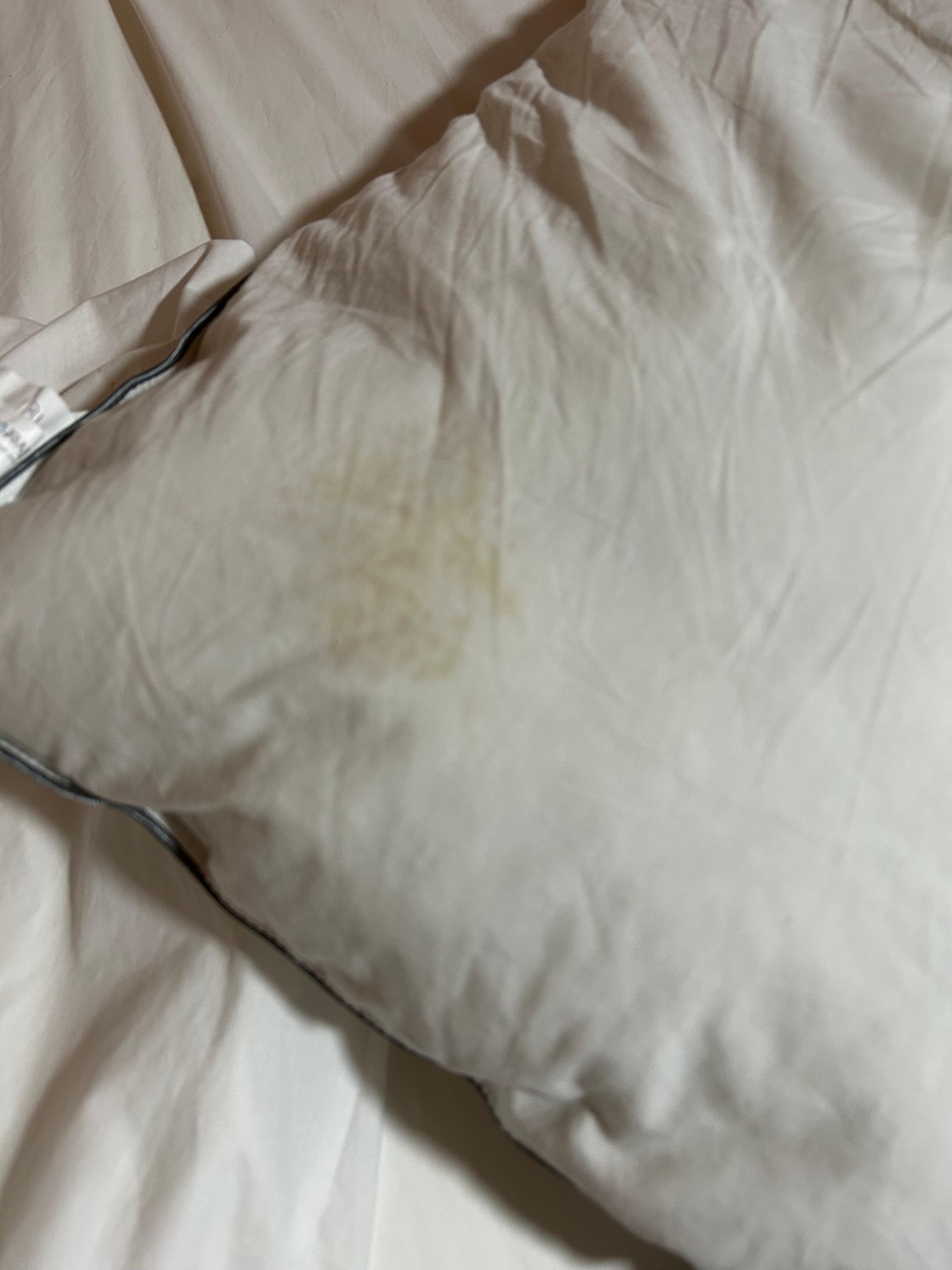 No pillow covers, just a pillow case on a dirty pillow 