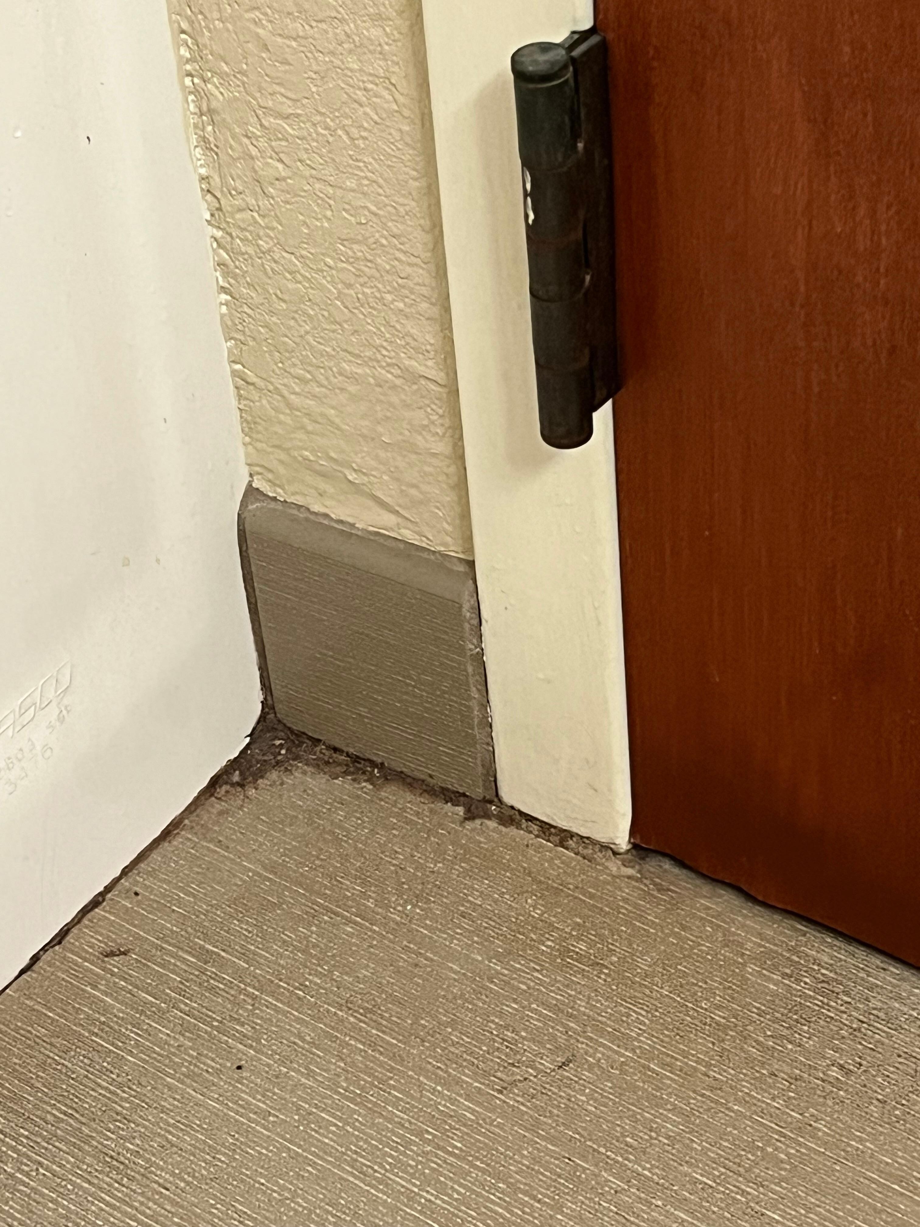 Bathroom corner looks like it has never been cleaned.