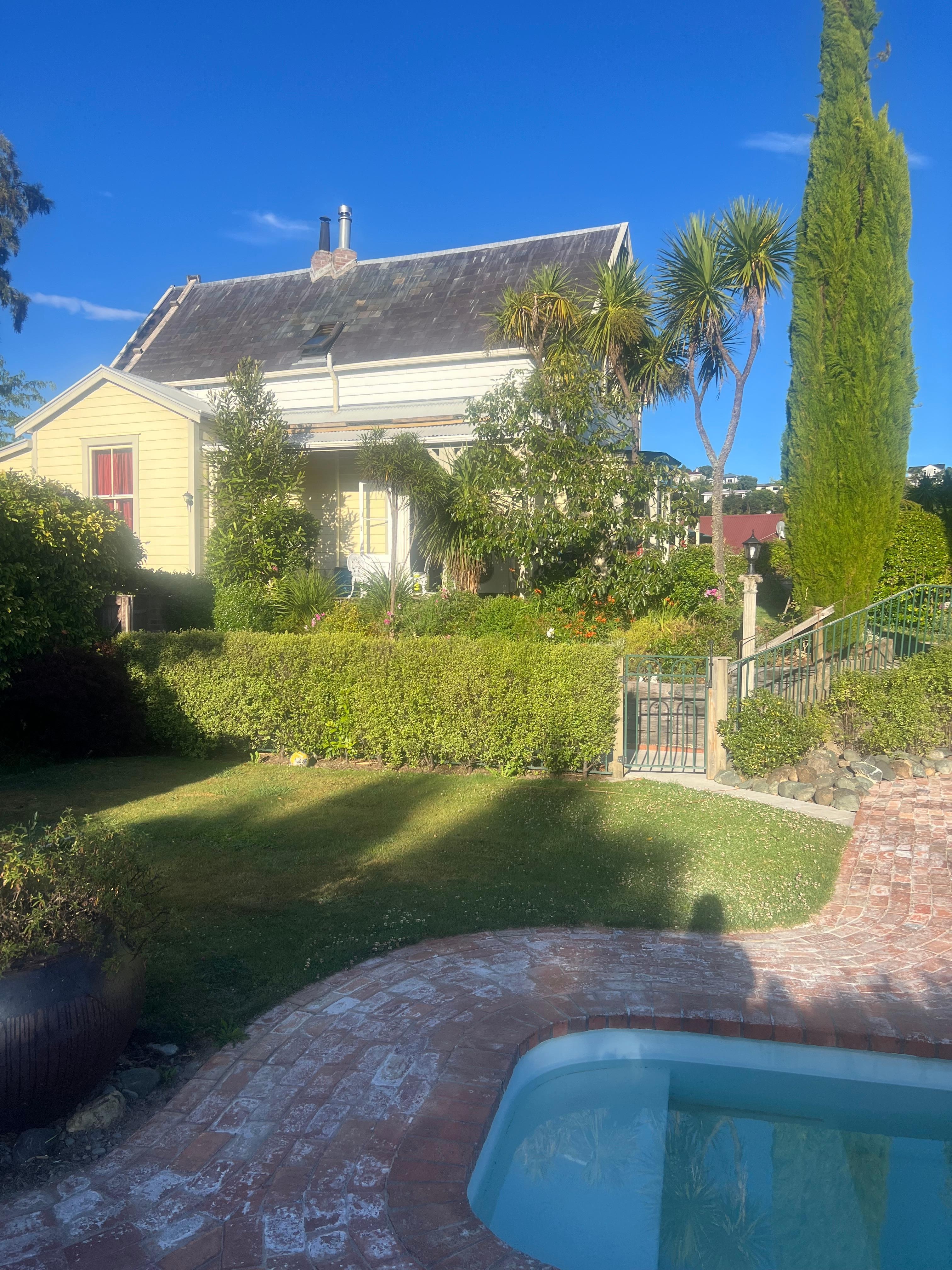 In the pool area looking towards our part of the home