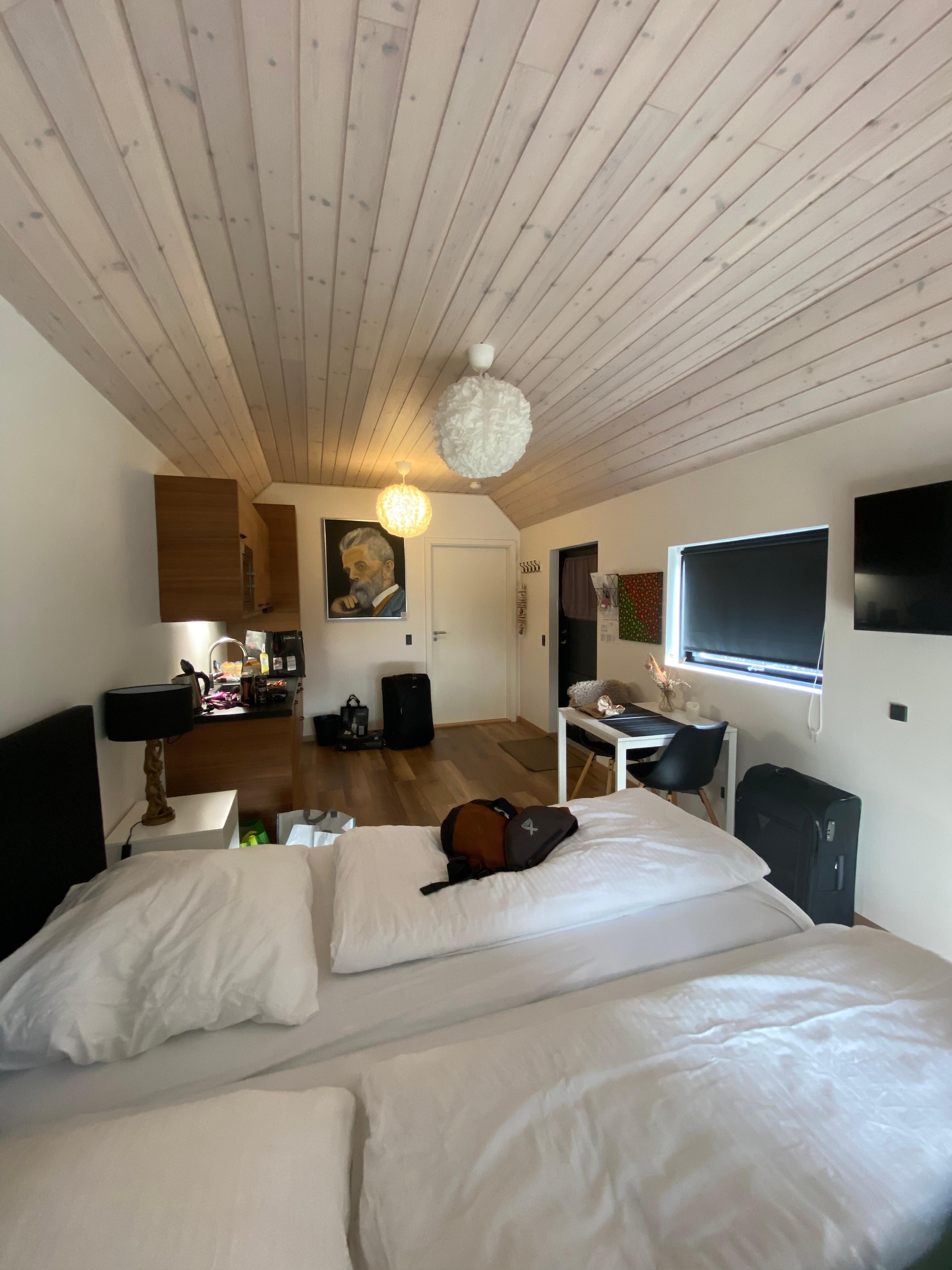 Zimmersicht aus Richtung Fensterfront/Bett