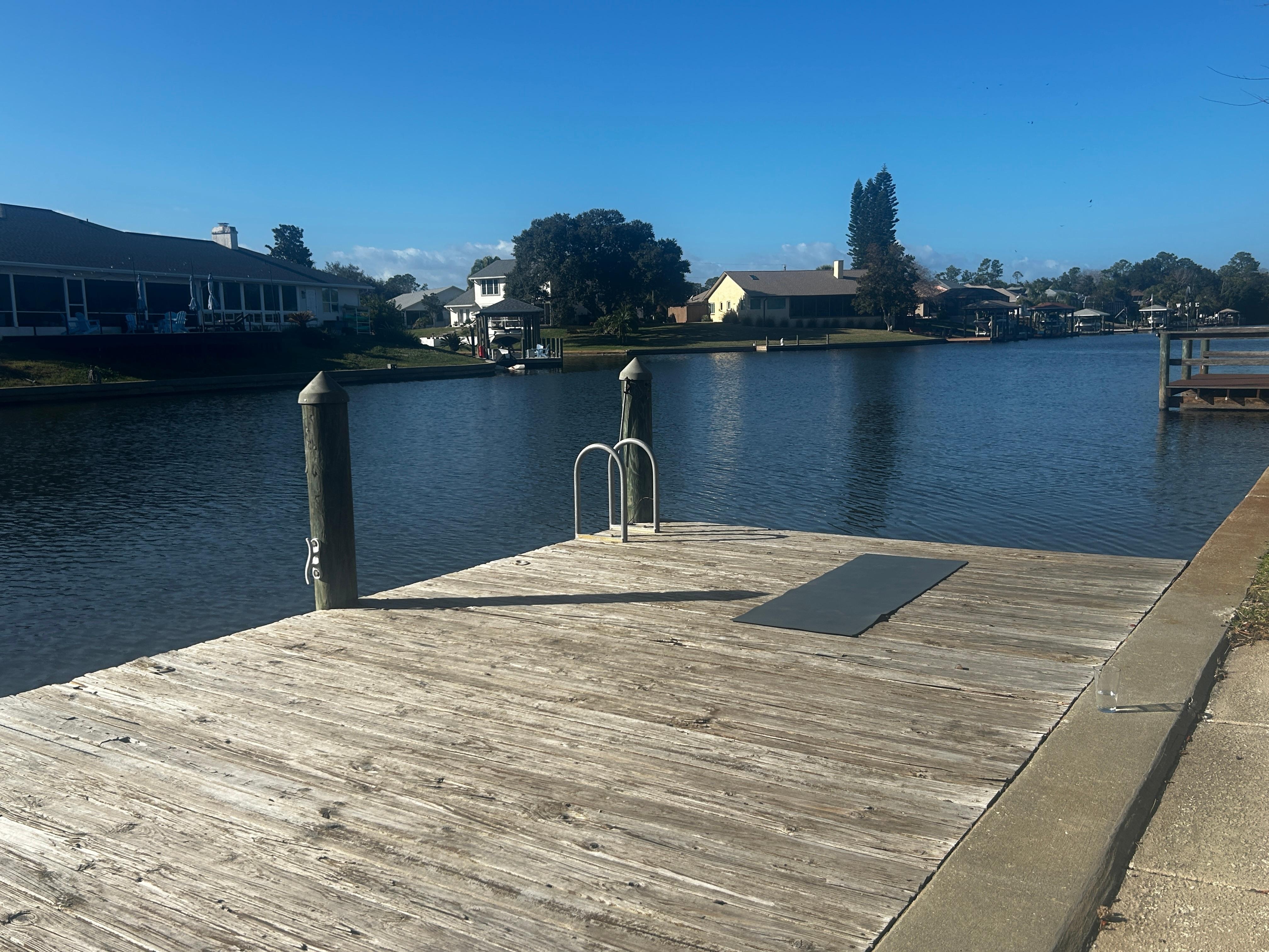 On dock looking out into canal. West-facing for sunsets 
