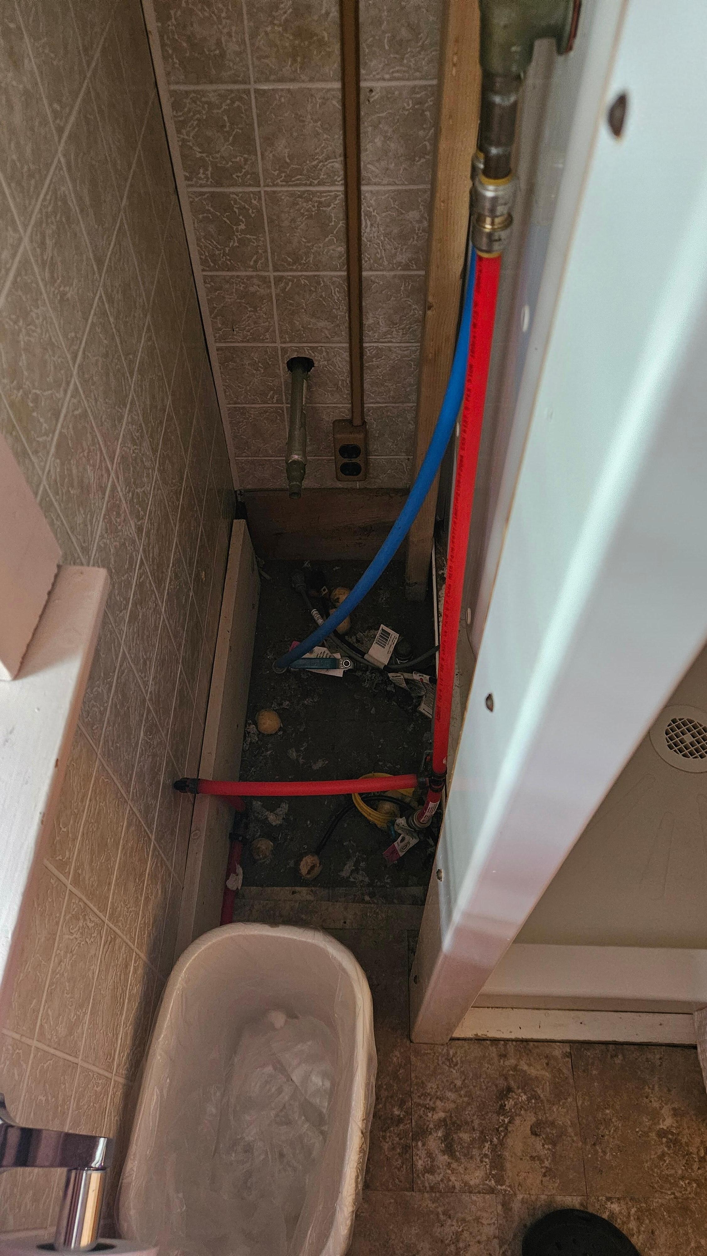 Beside shower. And smelled really bad
