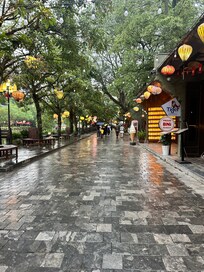 Across the street are many eating choices.