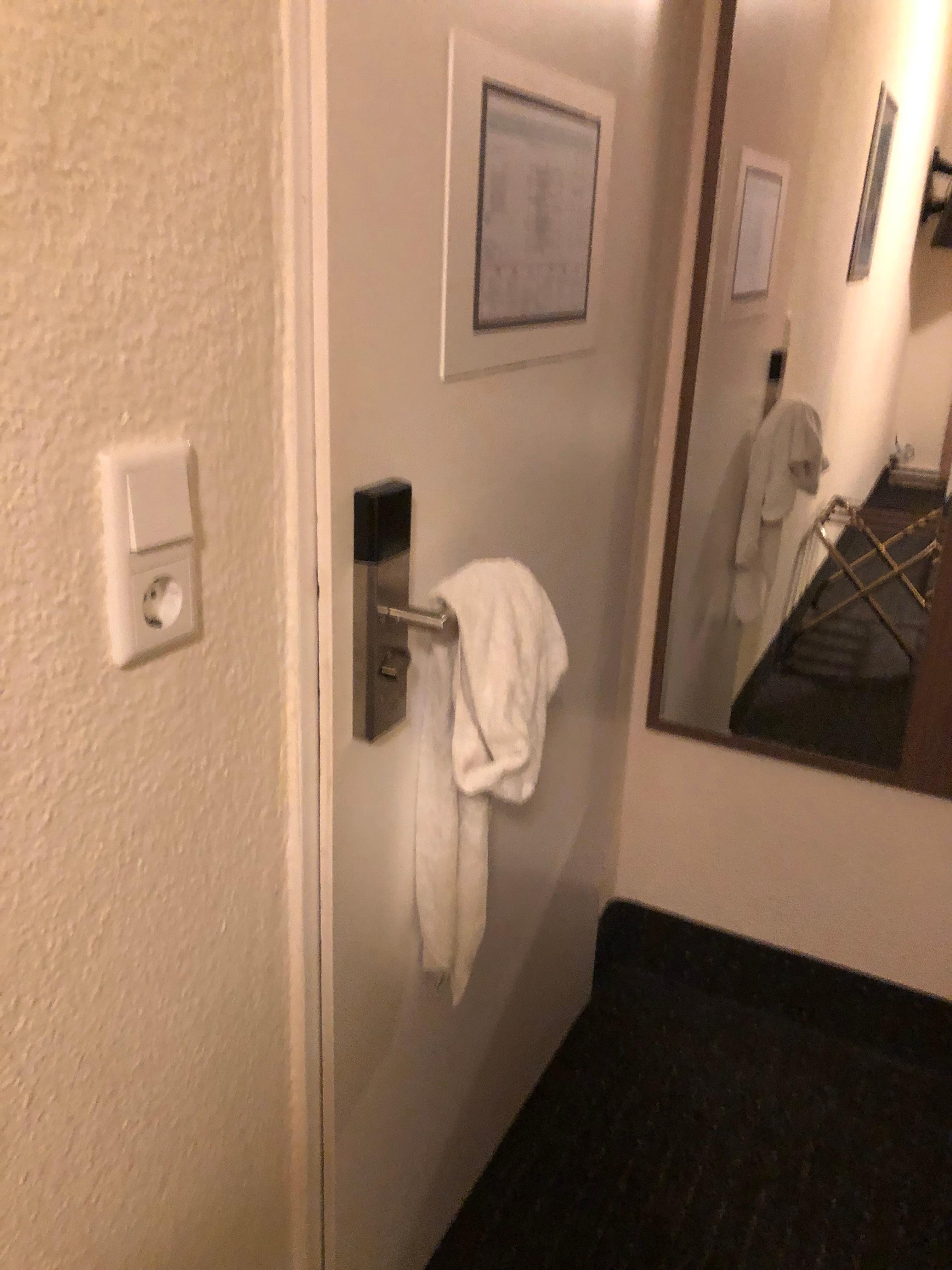 This is the wet dirty towel that greeted me as my first impression!  Otherwise the room seemed clean enough.