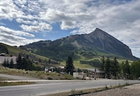 View of ski mountain while sitting on the porch