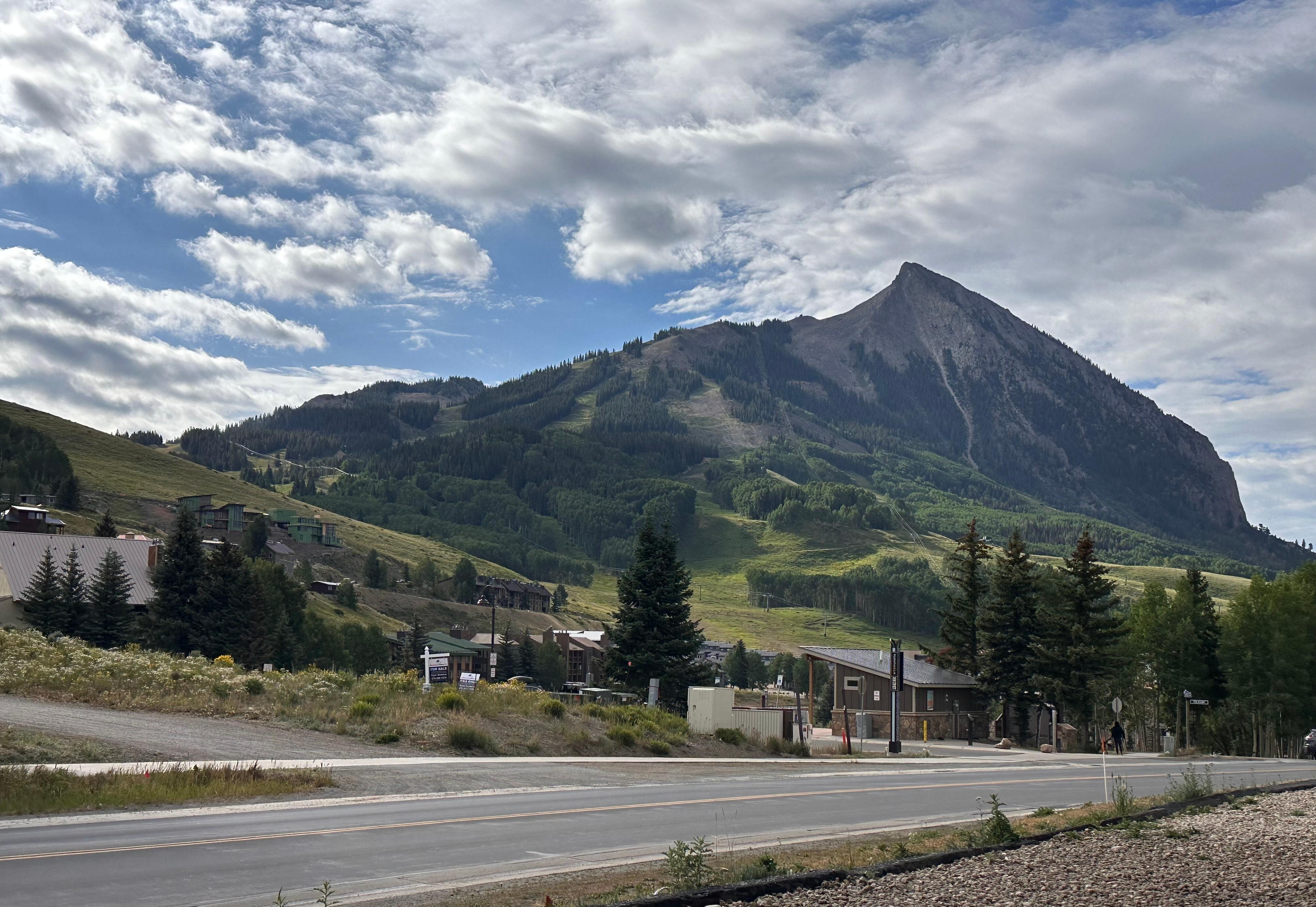 View of ski mountain while sitting on the porch